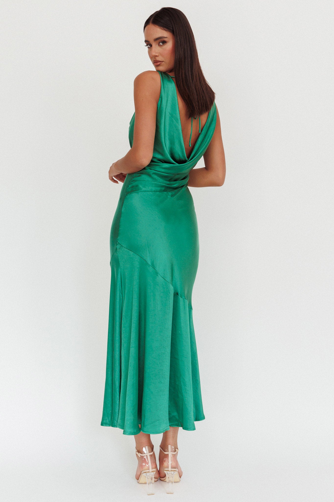 Cecilia Cowl Neck Drape Back Maxi Dress Emerald by Selfie Leslie