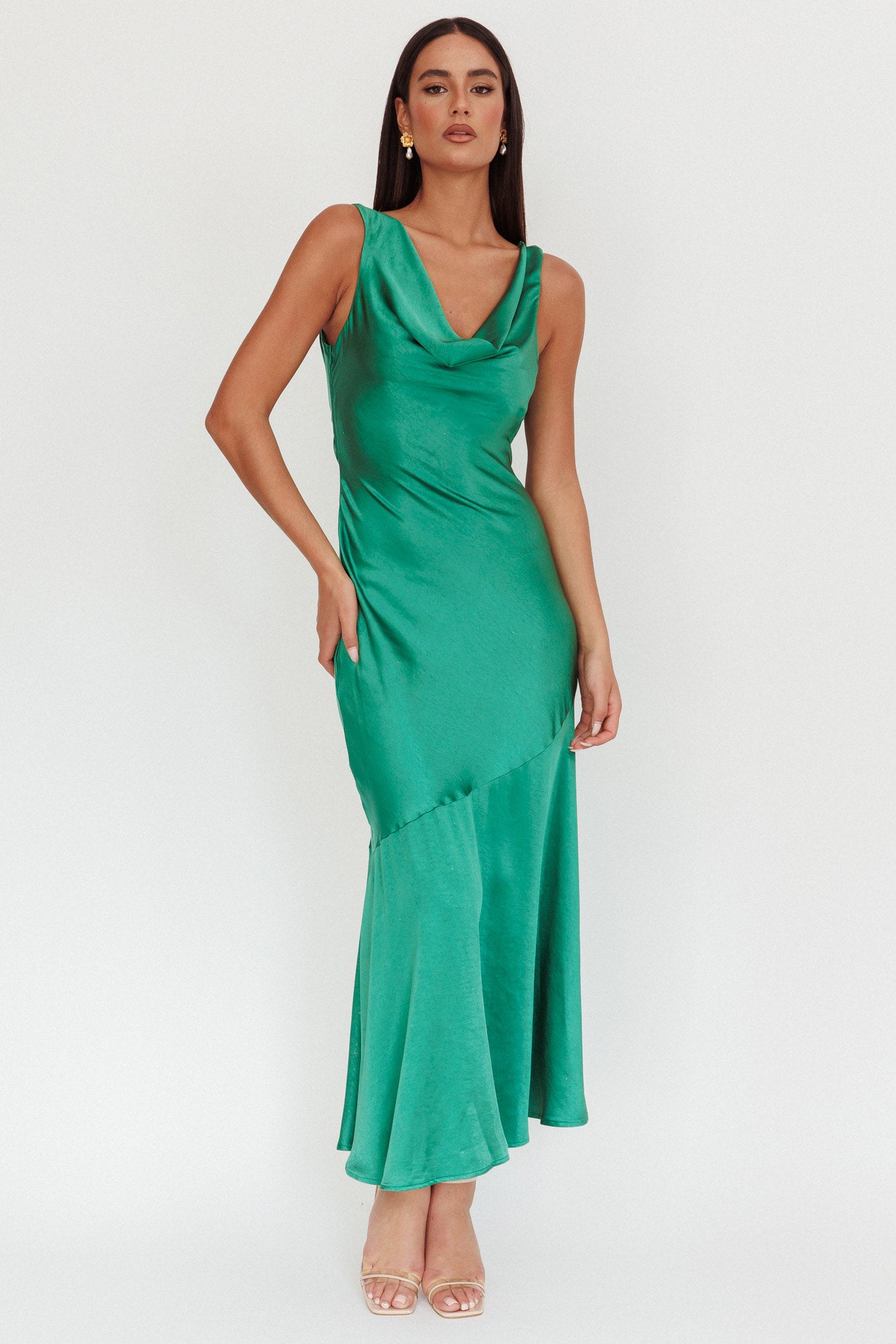Cecilia Cowl Neck Drape Back Maxi Dress Emerald Selfie Leslie Cecilia Cowl Neck Drape Back Maxi Dress Emerald Selfie Leslie