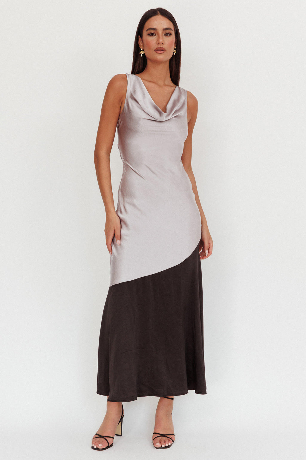 Cecilia Cowl Neck Drape Back Maxi Dress Smoke by Selfie Leslie