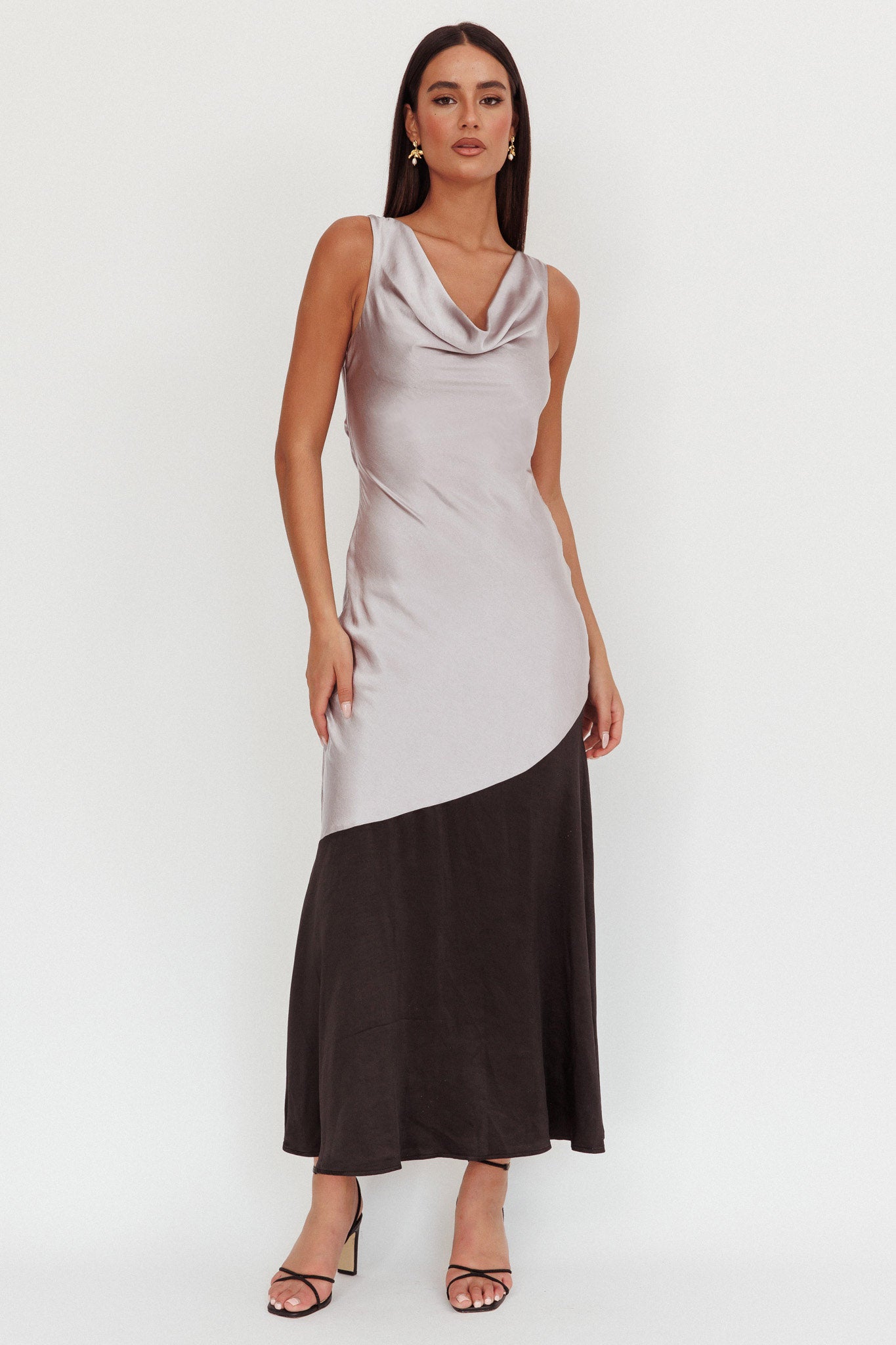 Cecilia Cowl Neck Drape Back Maxi Dress Smoke by Selfie Leslie
