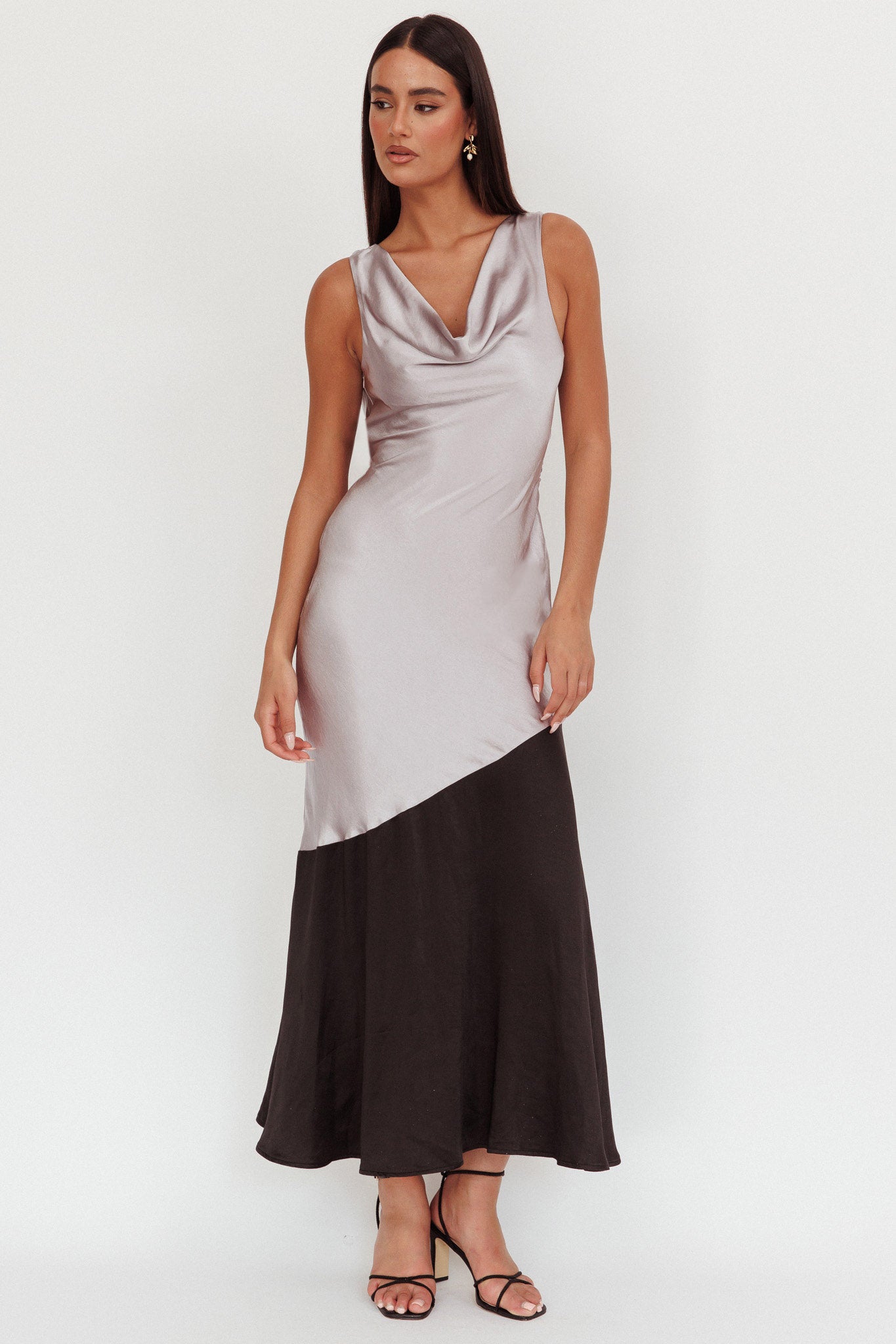 Cecilia Cowl Neck Drape Back Maxi Dress Smoke by Selfie Leslie
