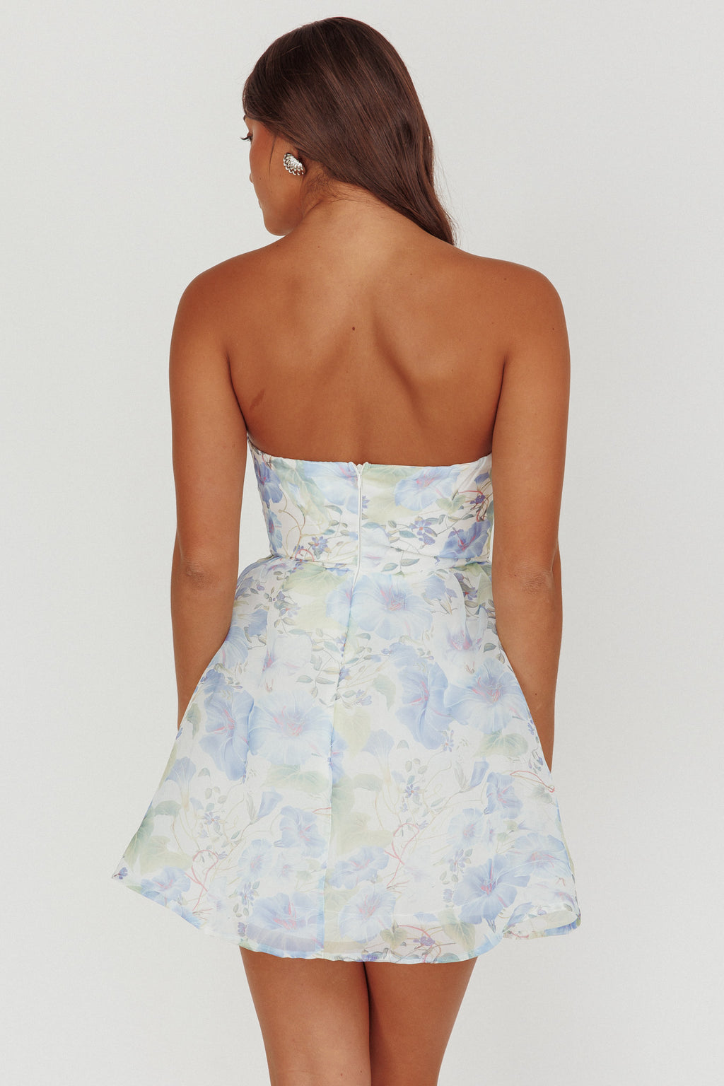 Gem Deep Sweetheart Neckline Mini Dress Floral Blue by Selfie Leslie