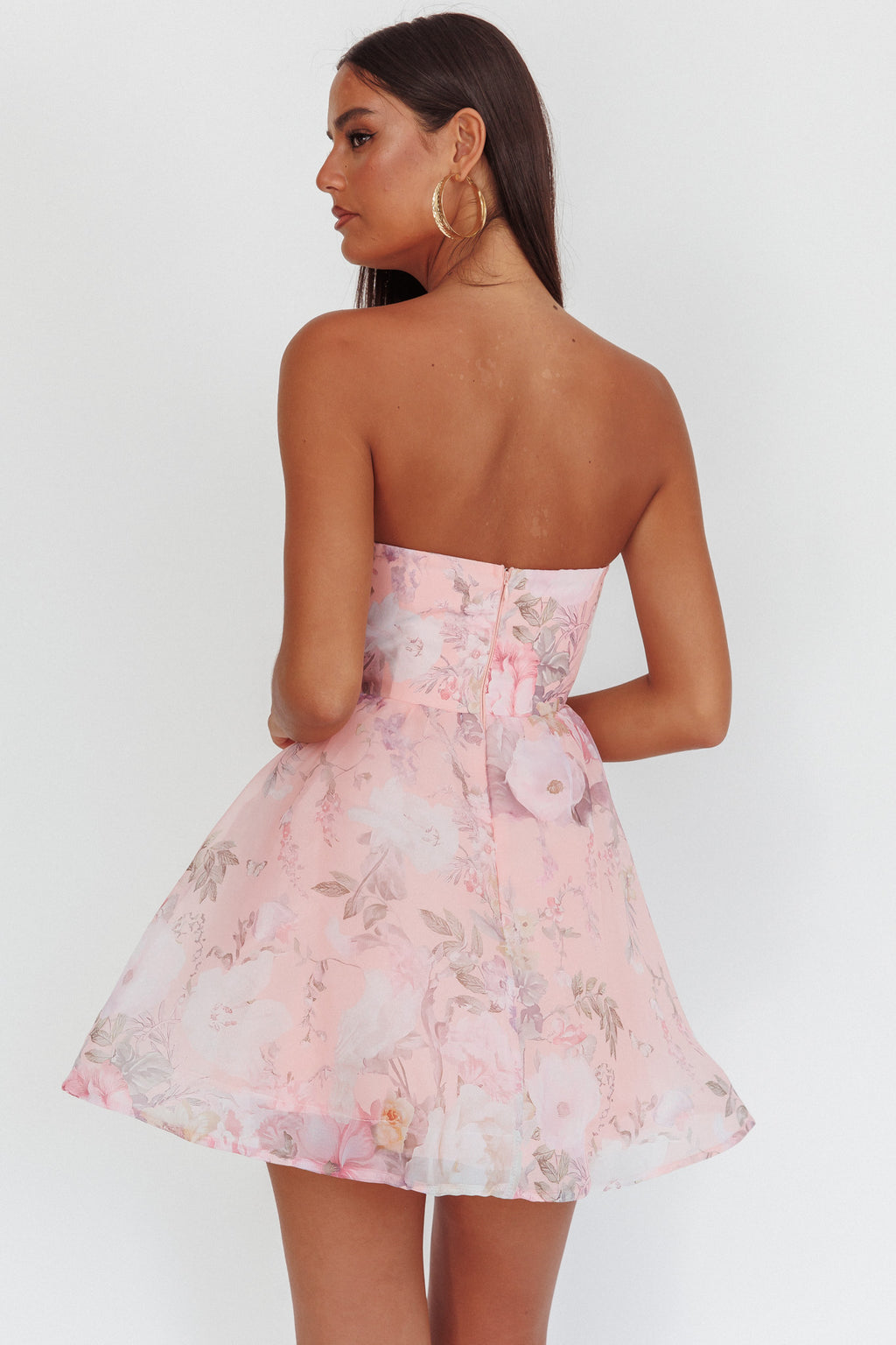 Gem Deep Sweetheart Neckline Mini Dress Floral Pink by Selfie Leslie