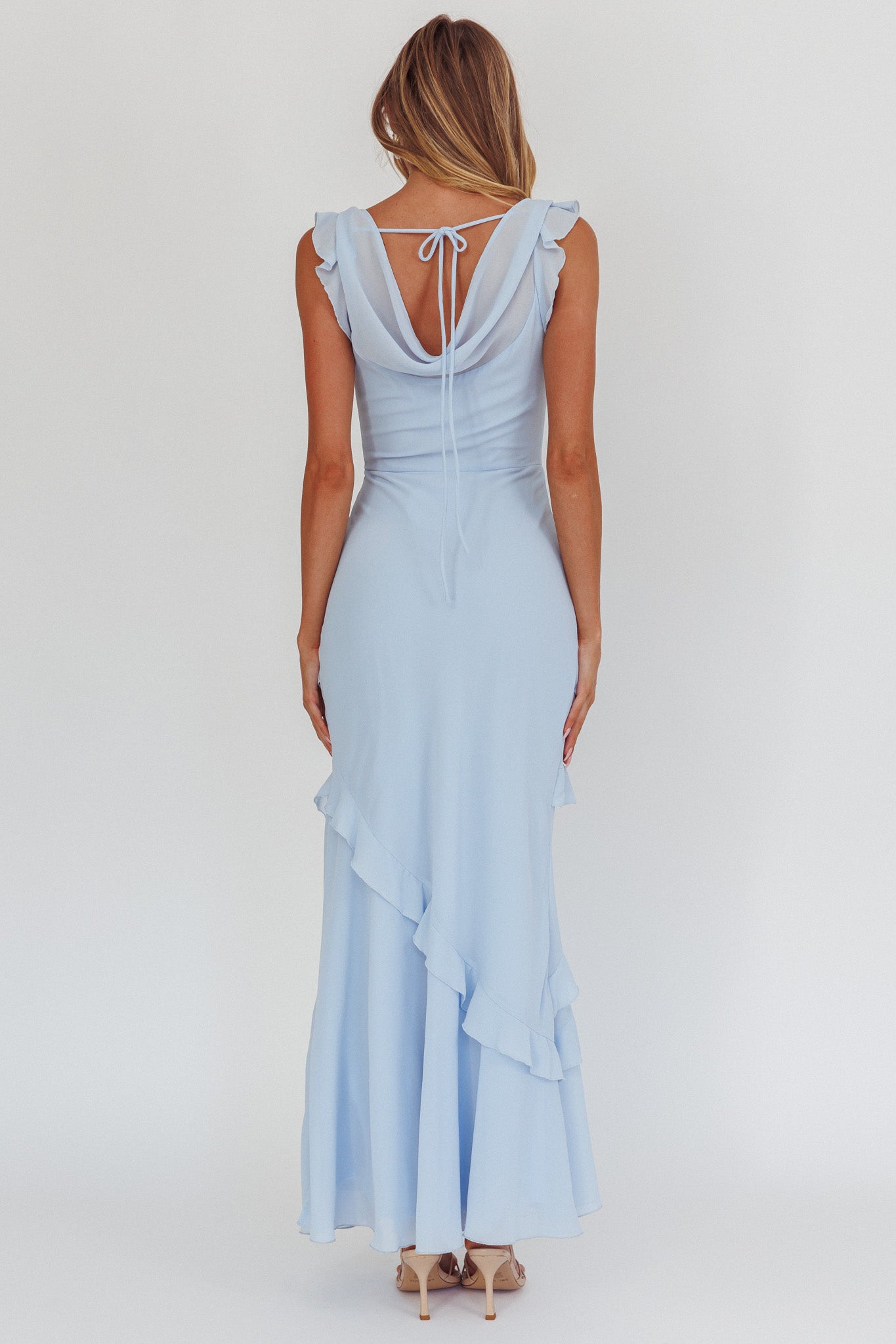 Sangria Cowl Neck Frill Maxi Dress Blue | Selfie Leslie Sangria Cowl Neck Frill Maxi Dress Blue | Selfie Leslie