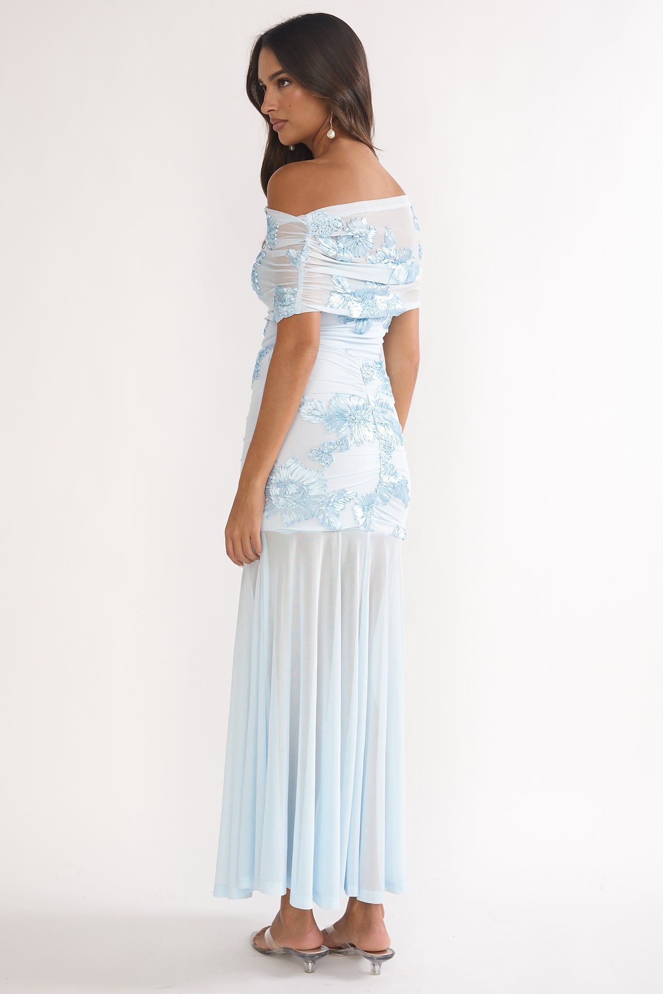 blue sheer maxi dress Iris Embroidered Plunge Sheer Overlay Maxi Dress