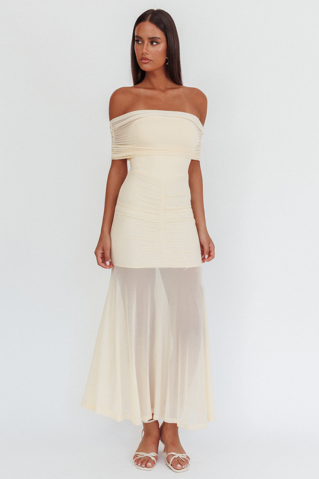 sheer cream dress Loulah Sheer Chiffon Maxi Dress | Cream Polka Dot | Womens