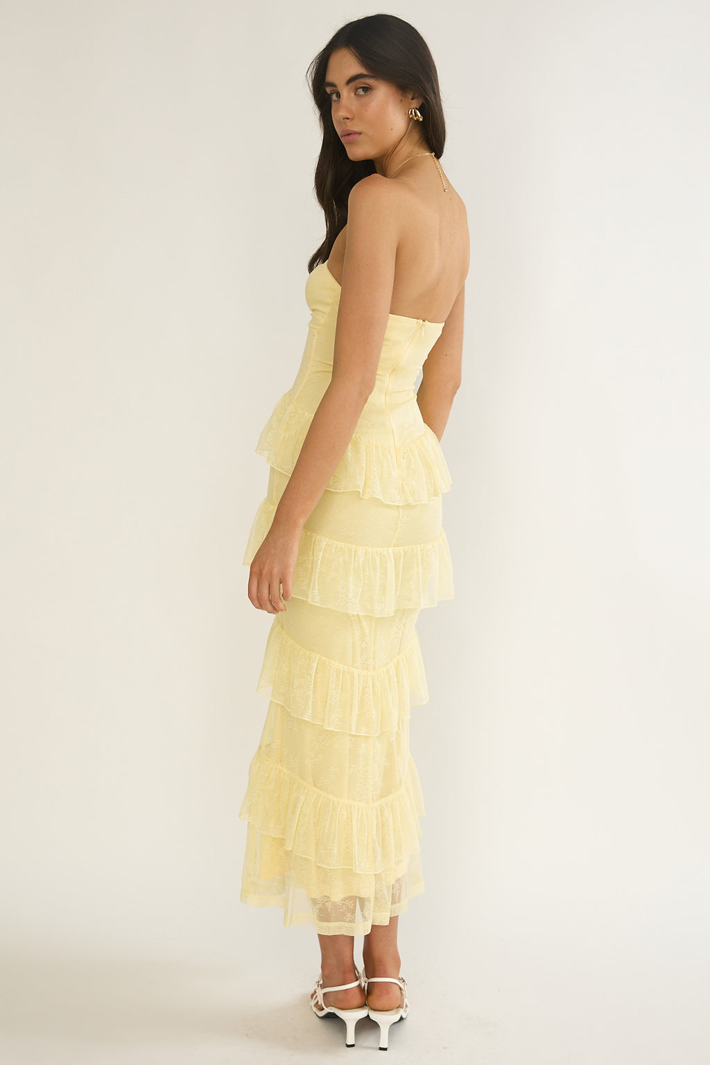 Dulce Dreams Sweetheart Neckline Lace Frill Maxi Dress Butter by Selfie Leslie