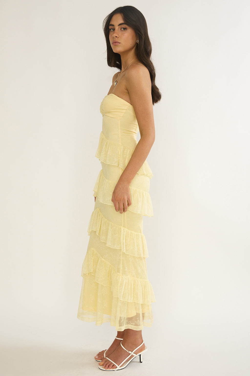 Dulce Dreams Sweetheart Neckline Lace Frill Maxi Dress Butter by Selfie Leslie