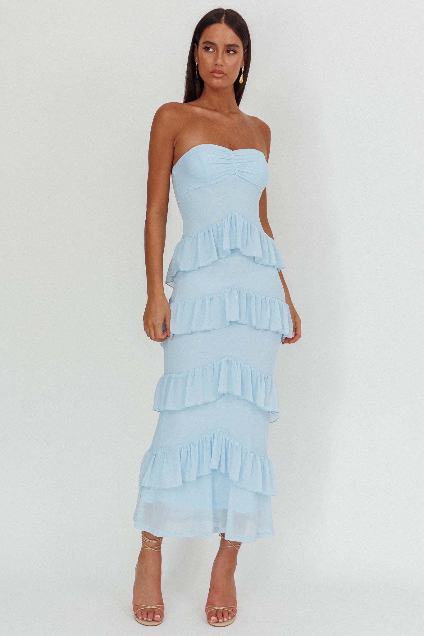 Dulce Dreams Sweetheart Neckline Frill Maxi Dress Blue– Selfie Leslie