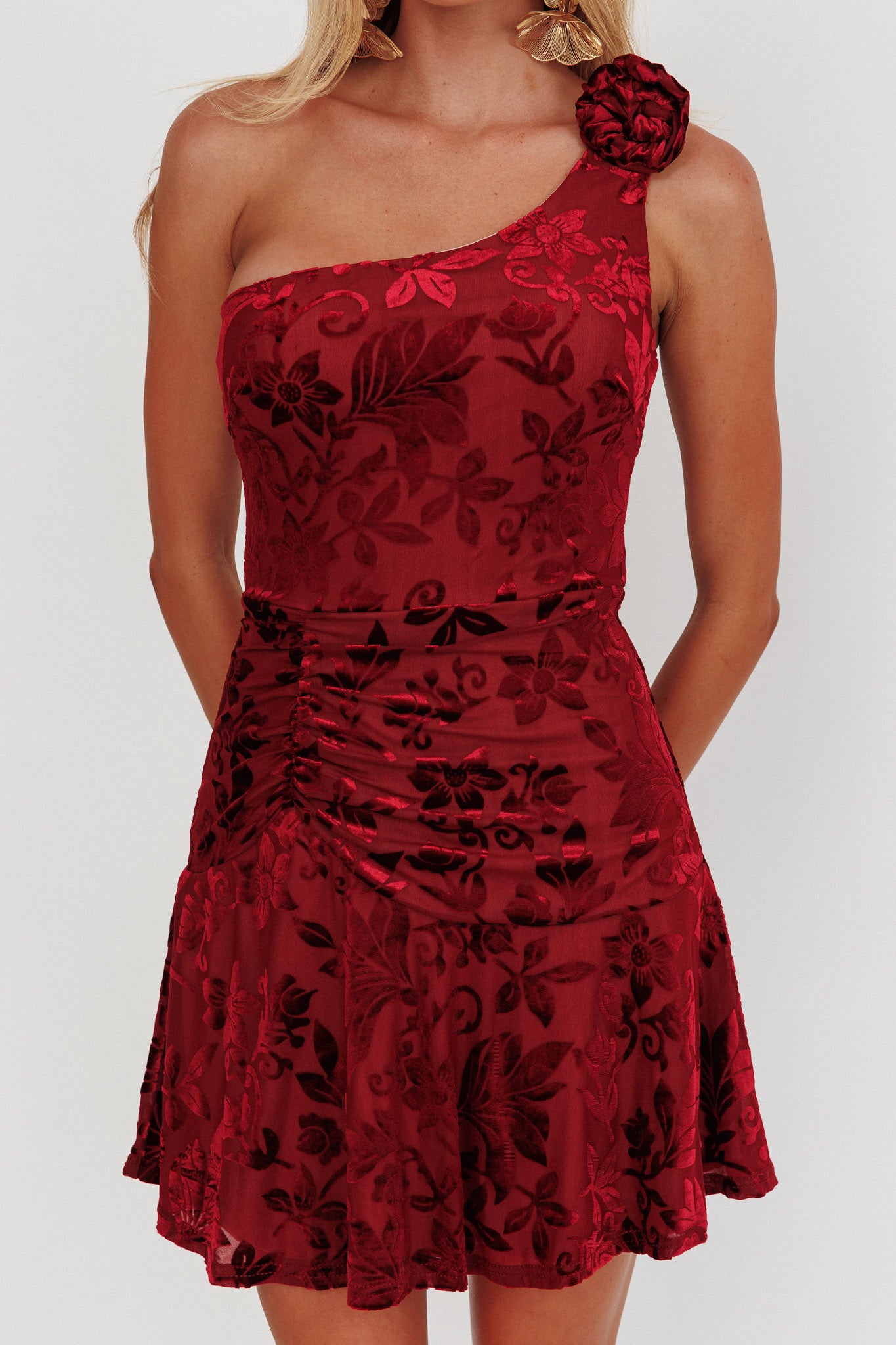 Midnight Aura One Shoulder Mini Dress Wine by Selfie Leslie