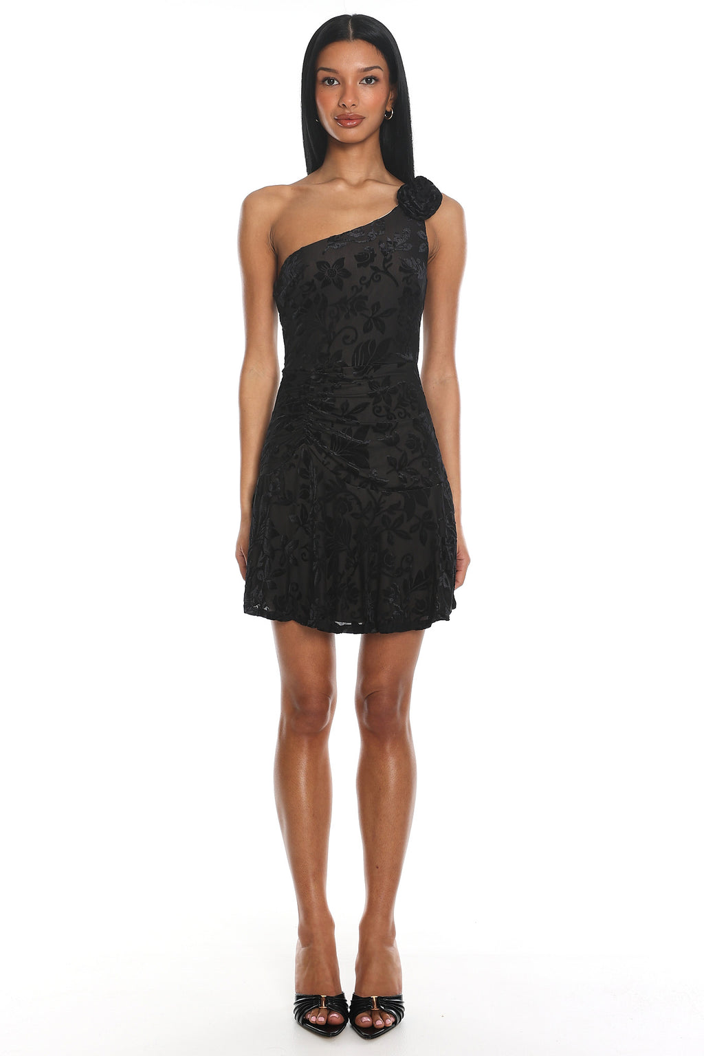 Midnight Aura One Shoulder Mini Dress Black by Selfie Leslie