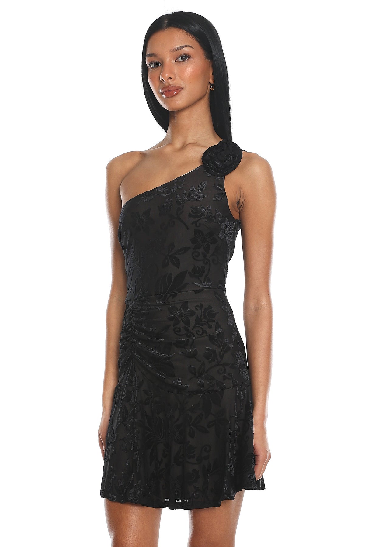 Midnight Aura One Shoulder Mini Dress Black by Selfie Leslie