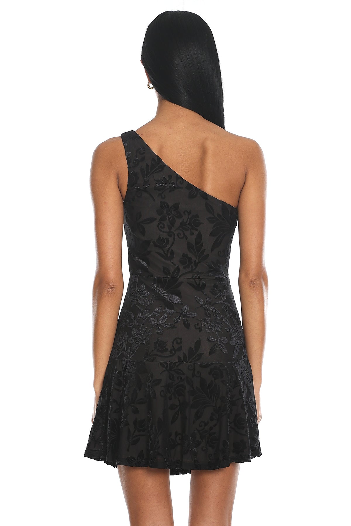 Midnight Aura One Shoulder Mini Dress Black by Selfie Leslie