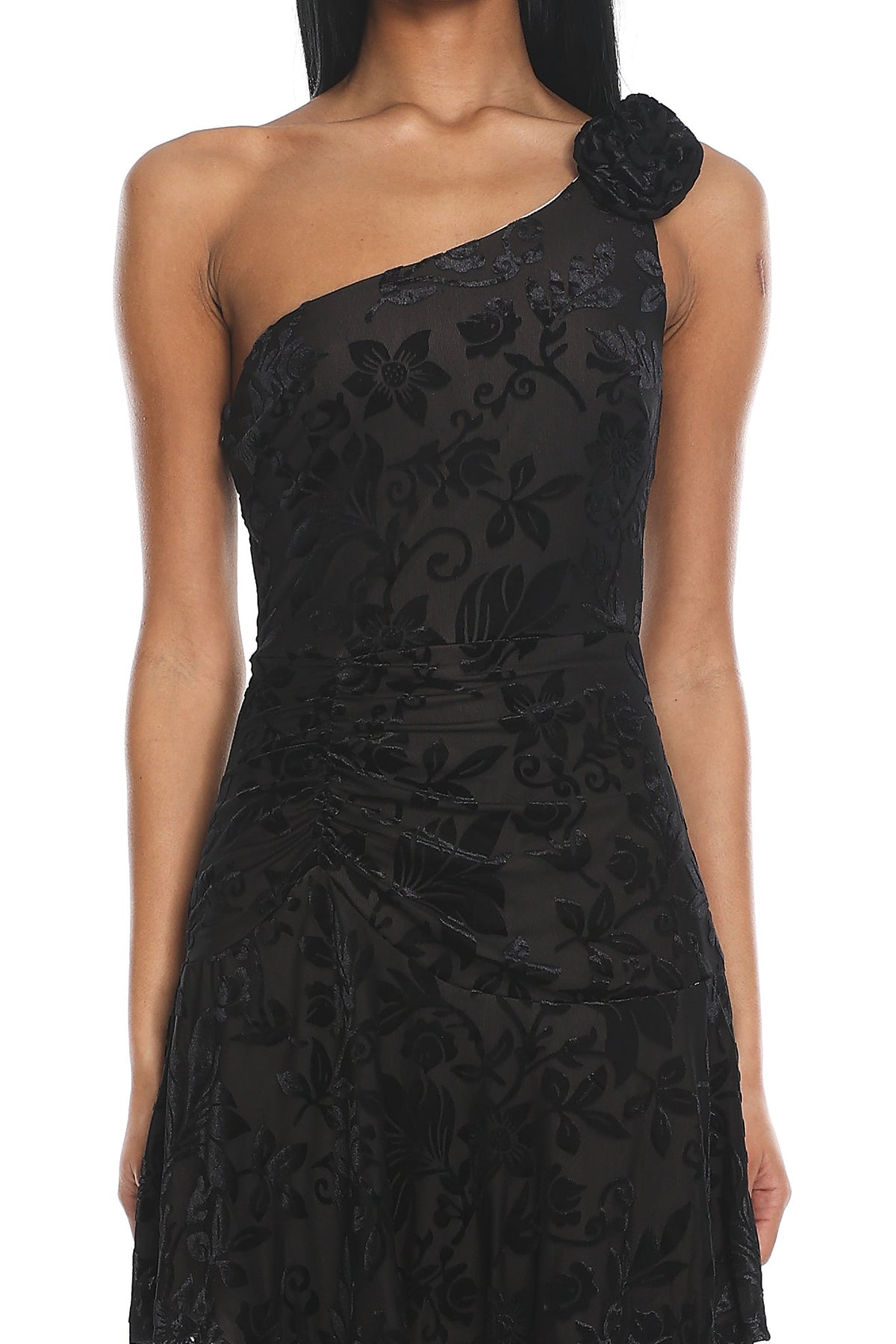 Midnight Aura One Shoulder Mini Dress Black by Selfie Leslie