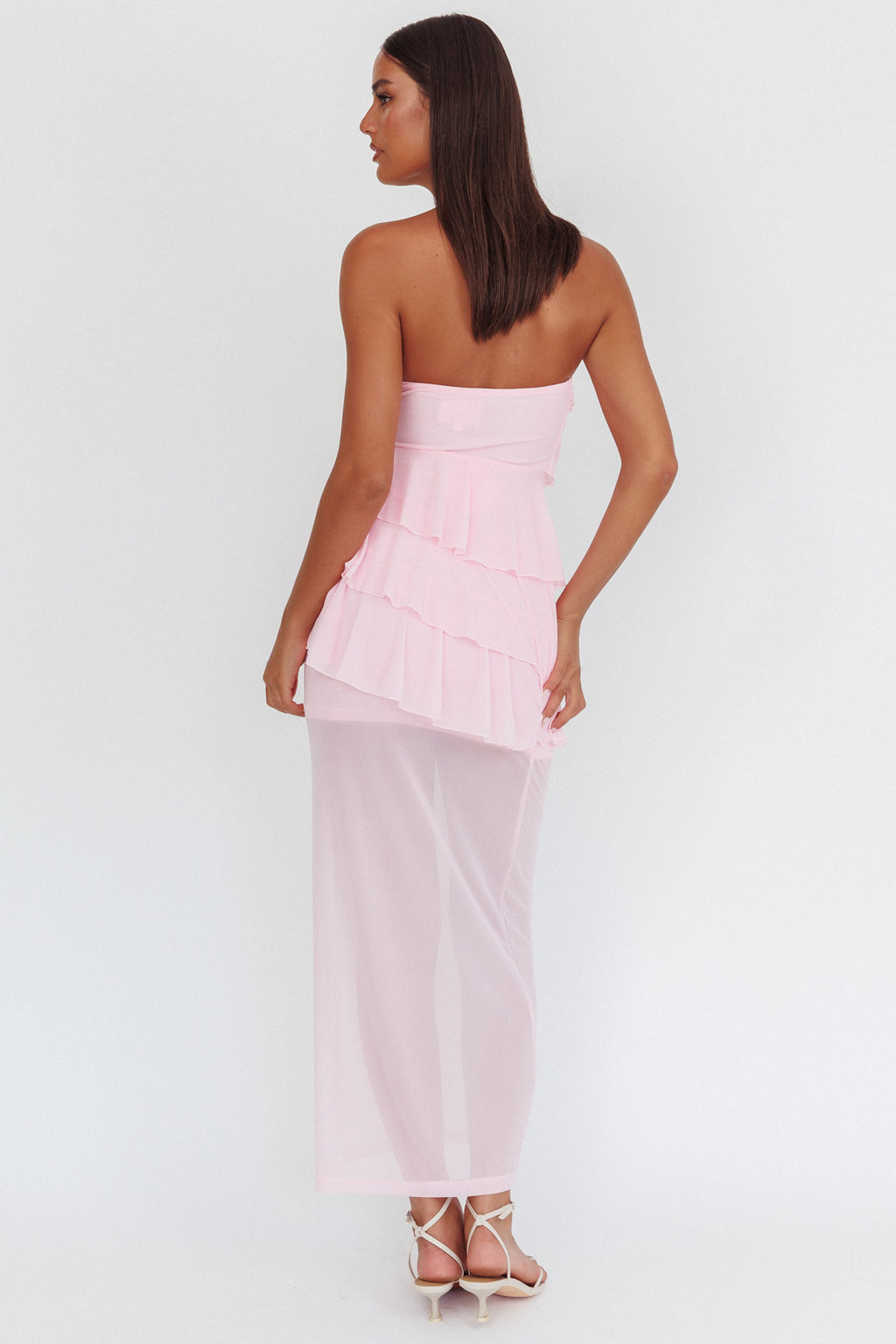 Crewe Strapless Ruffle Maxi Dress Pink by Selfie Leslie