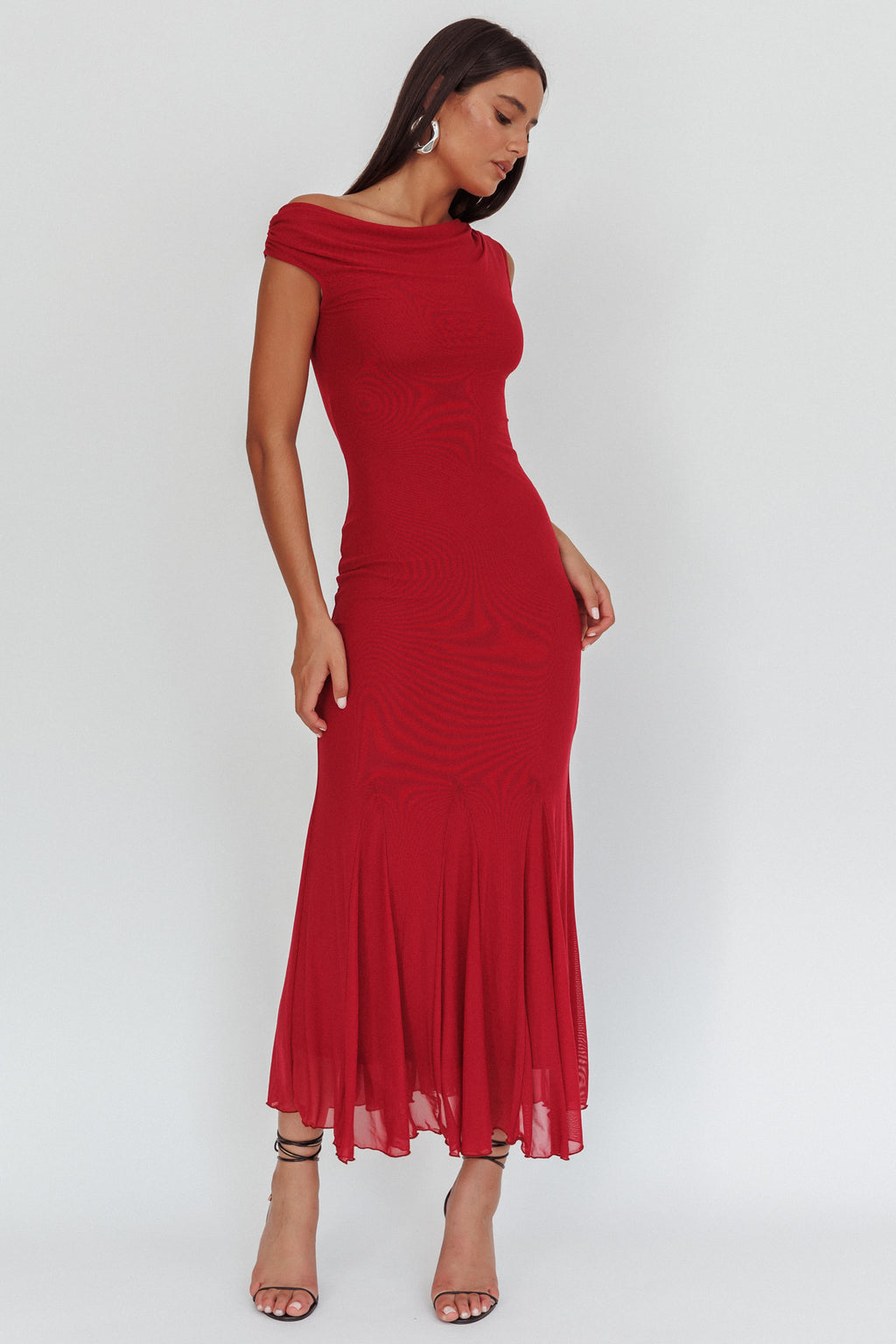 Diana Asymmetric Shoulder Godet Maxi Dress Wine by Selfie Leslie
