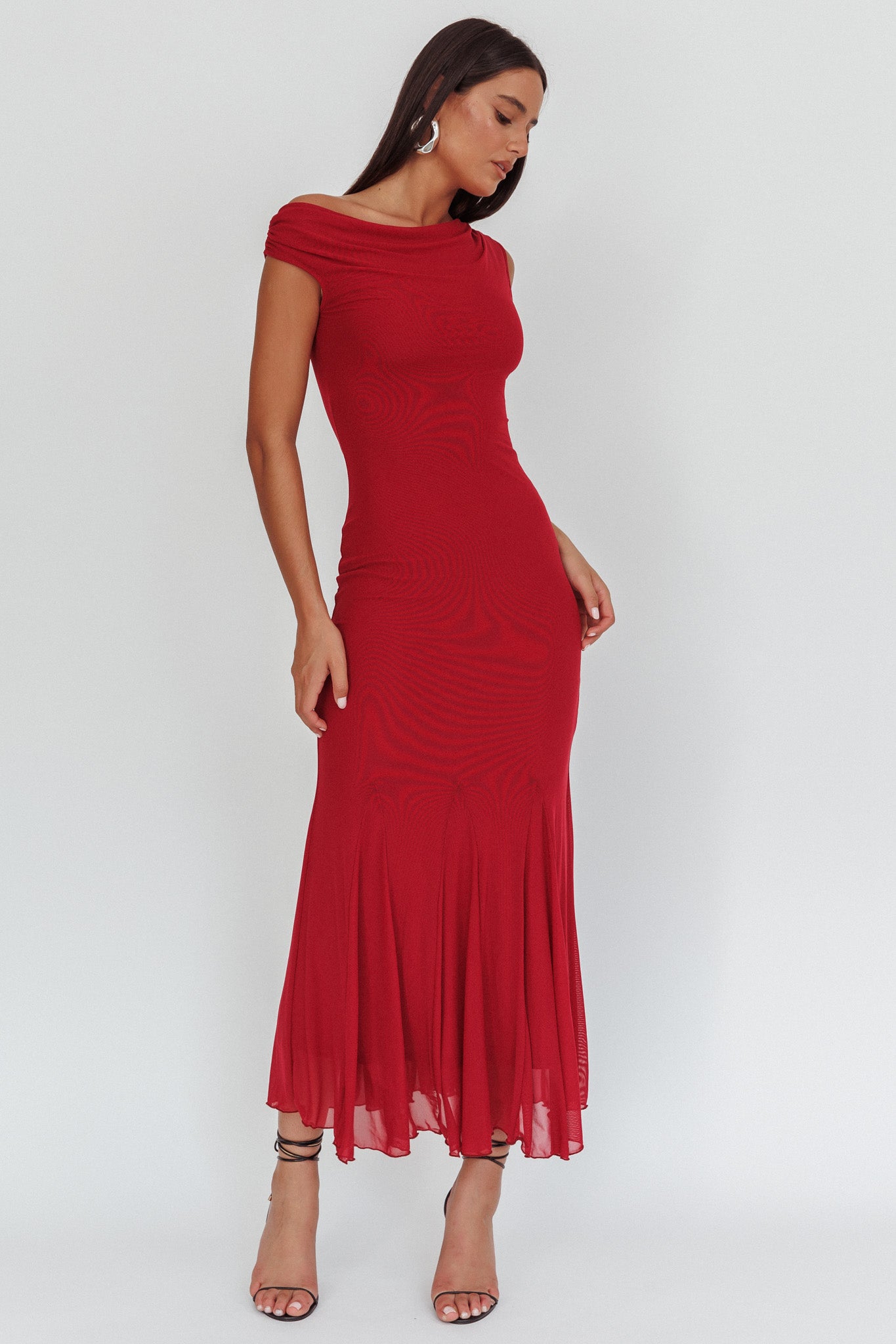 Diana Asymmetric Shoulder Godet Maxi Dress Wine by Selfie Leslie