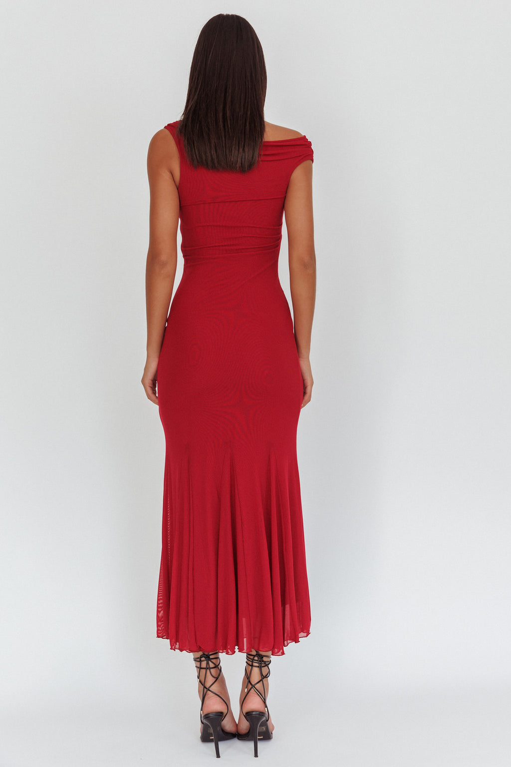 Diana Asymmetric Shoulder Godet Maxi Dress Wine by Selfie Leslie