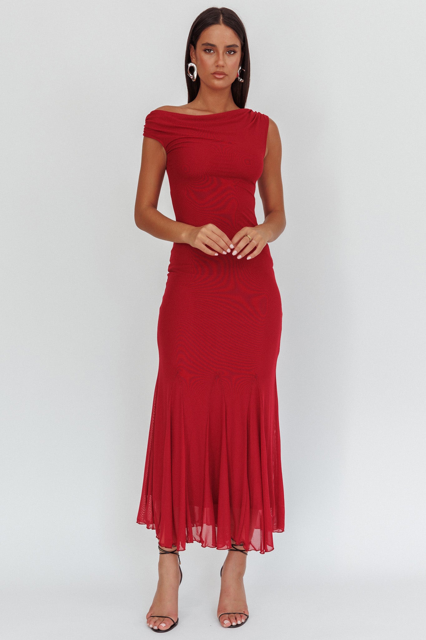 Diana Asymmetric Shoulder Godet Maxi Dress Wine by Selfie Leslie