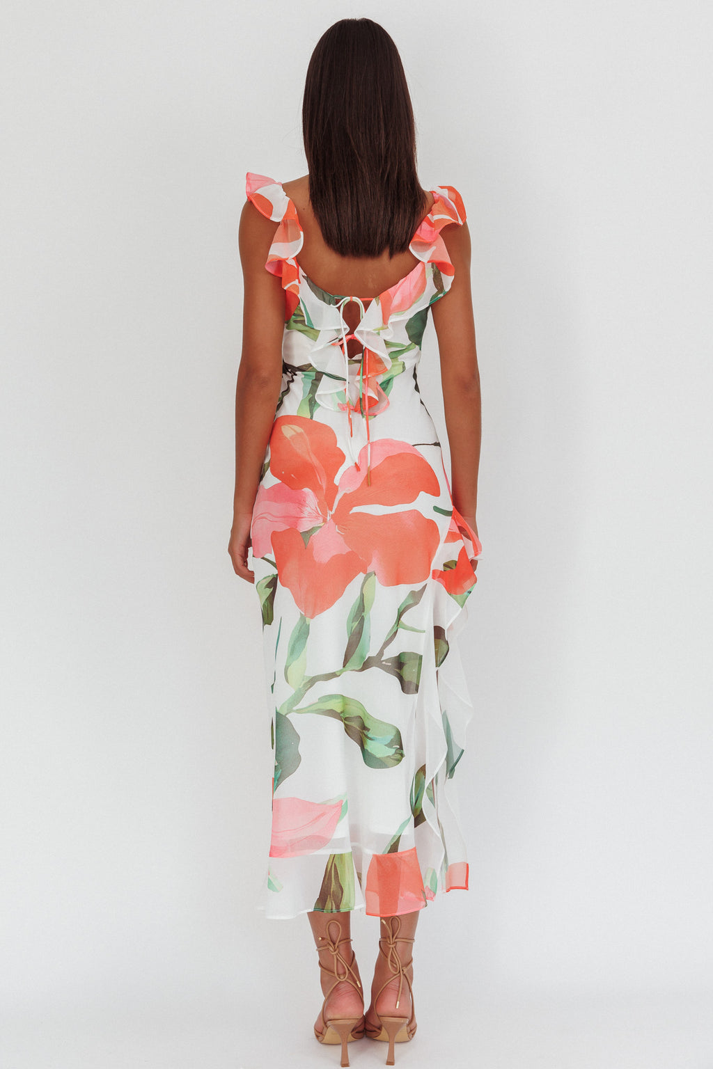 Loula Ruffle Strap Maxi Dress Floral Red by Selfie Leslie