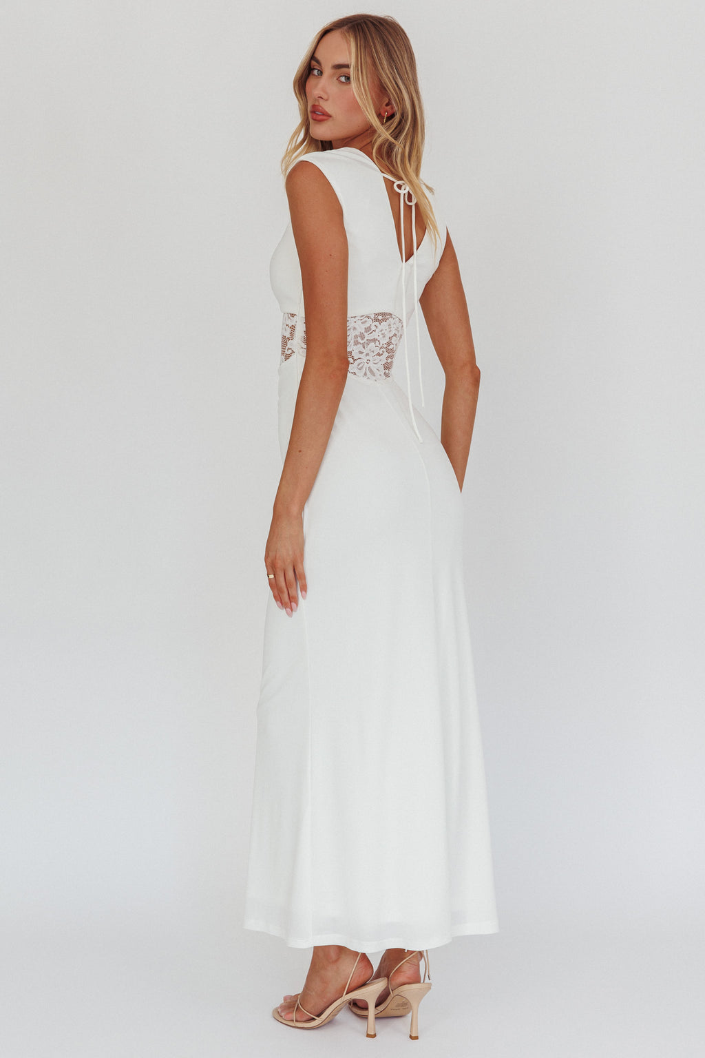 Solara Lace Waist Maxi Dress White by Selfie Leslie
