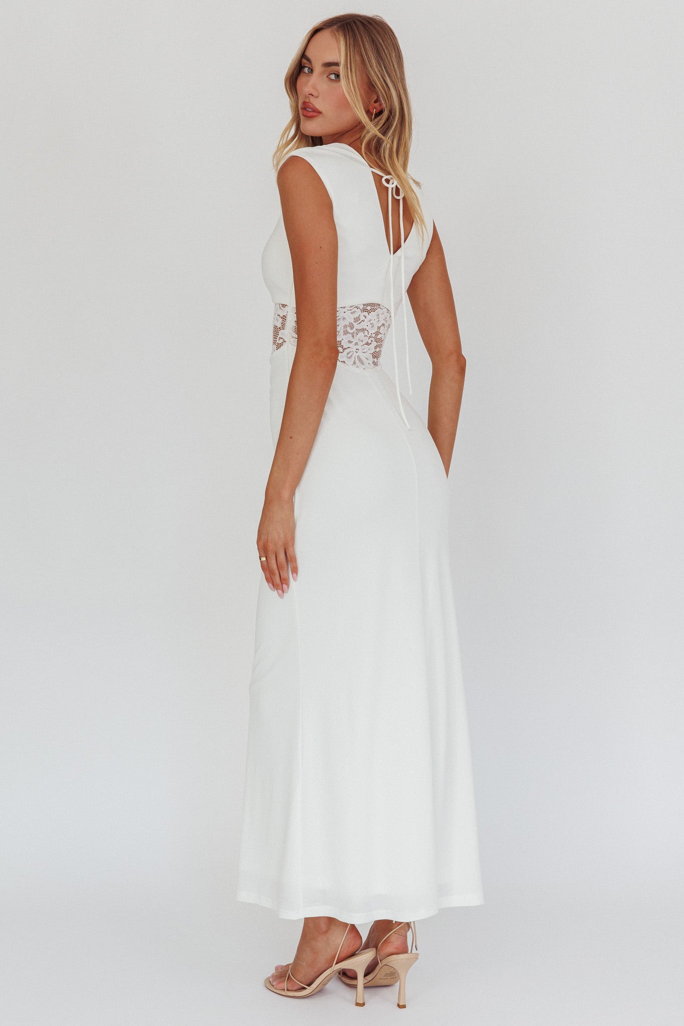Solara Lace Waist Maxi Dress White by Selfie Leslie