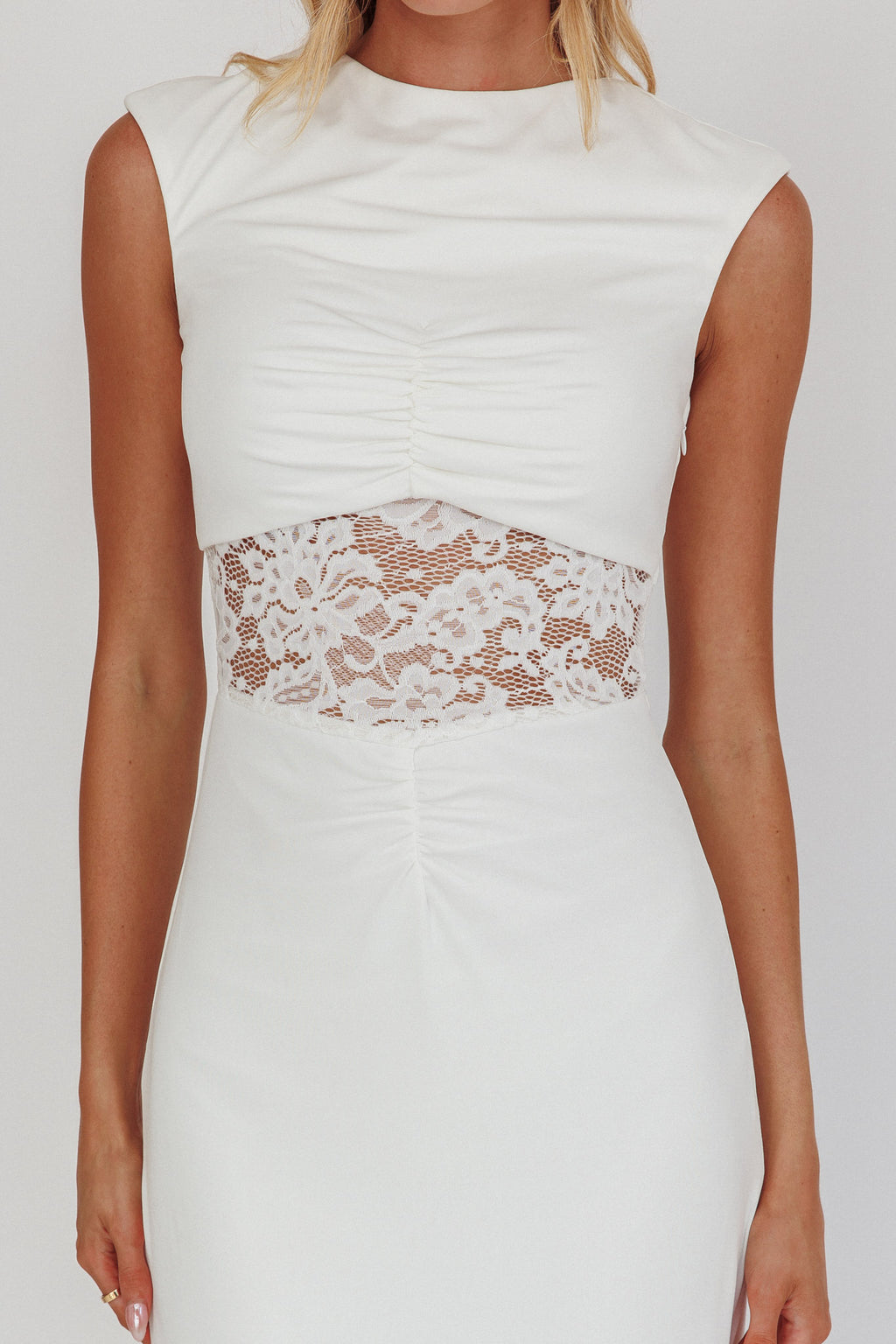 Solara Lace Waist Maxi Dress White by Selfie Leslie