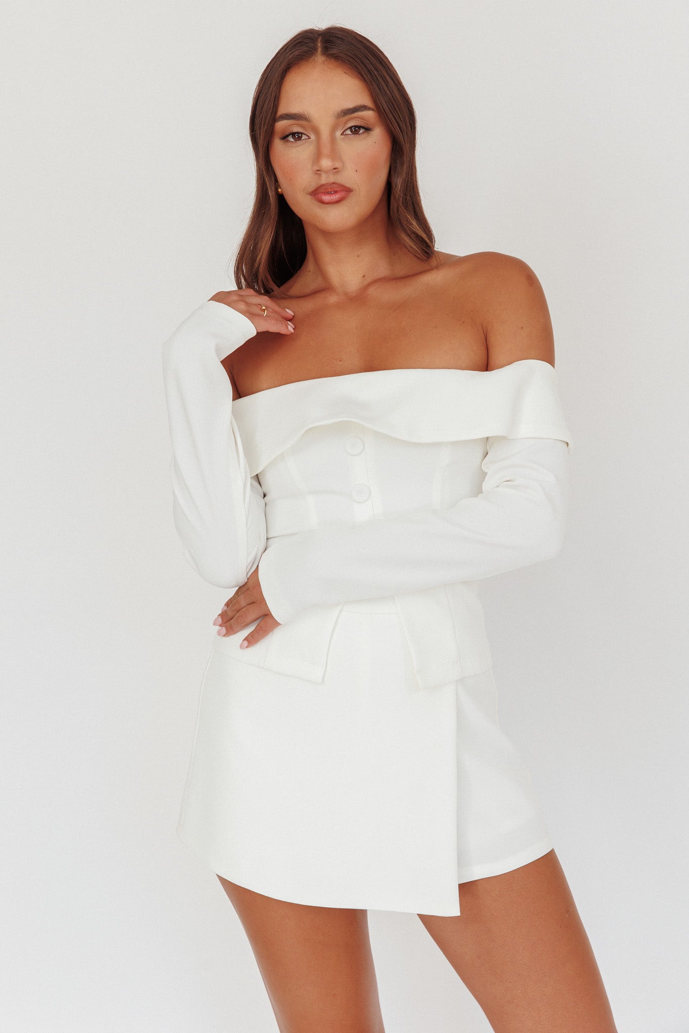 Adalis Off-Shoulder Long Sleeve Top Off White by Selfie Leslie