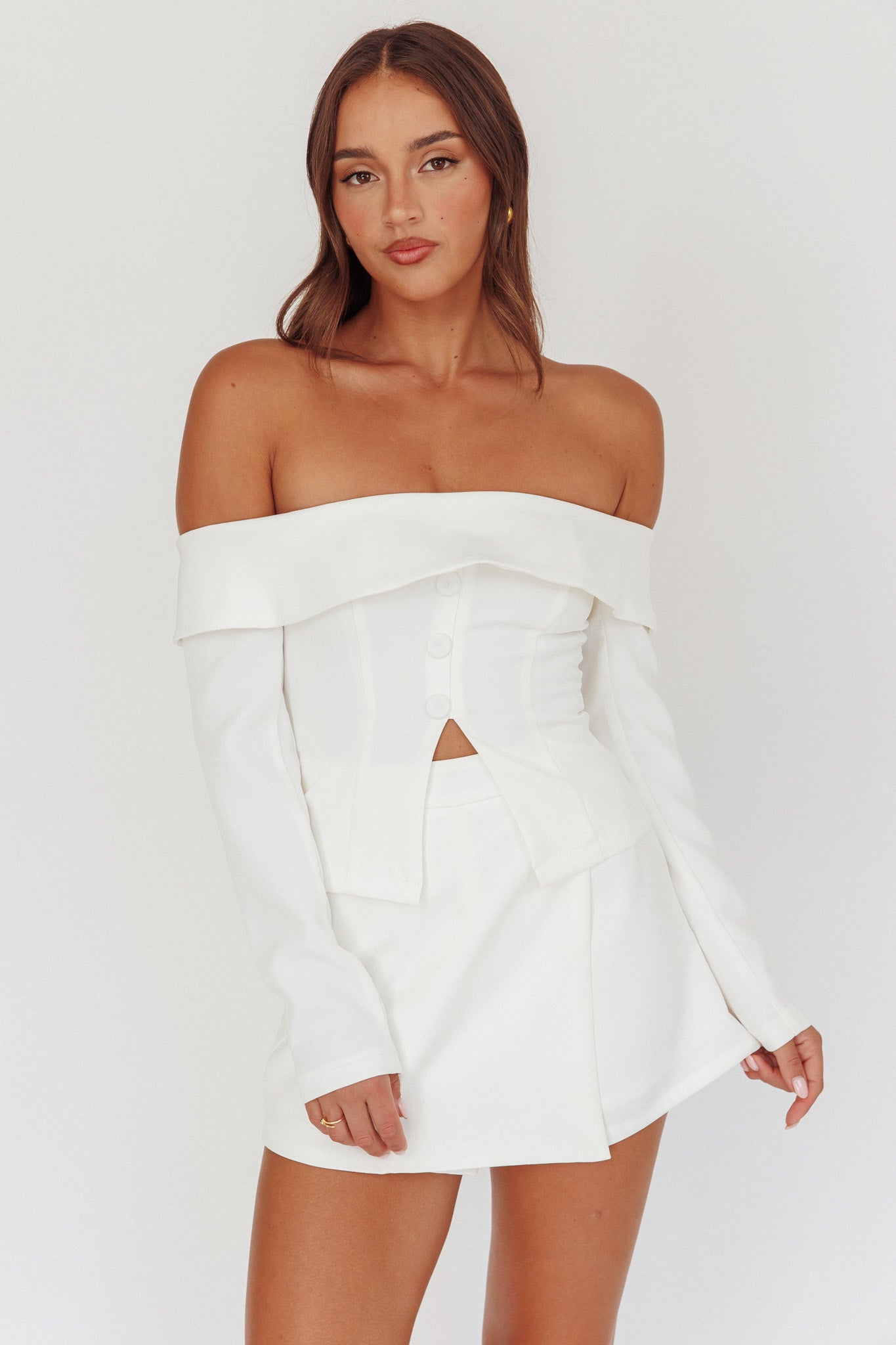 Adalis Off-Shoulder Long Sleeve Top Off White by Selfie Leslie