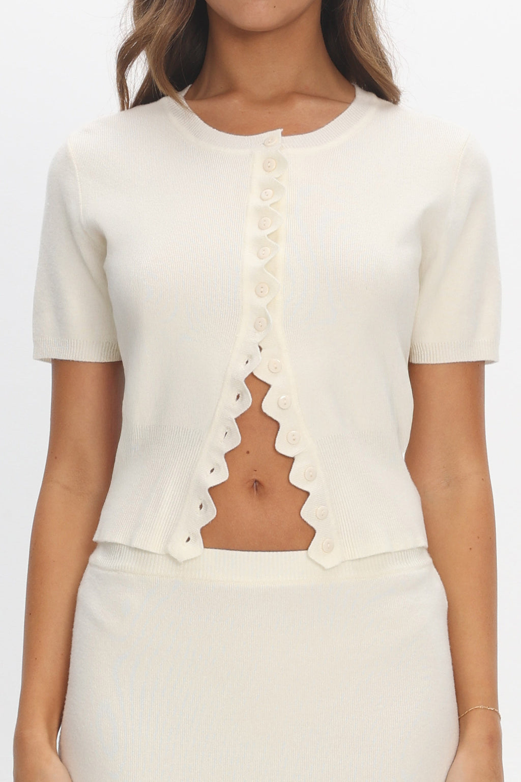 Don't Mind Scallop Edge Knit Top Cream