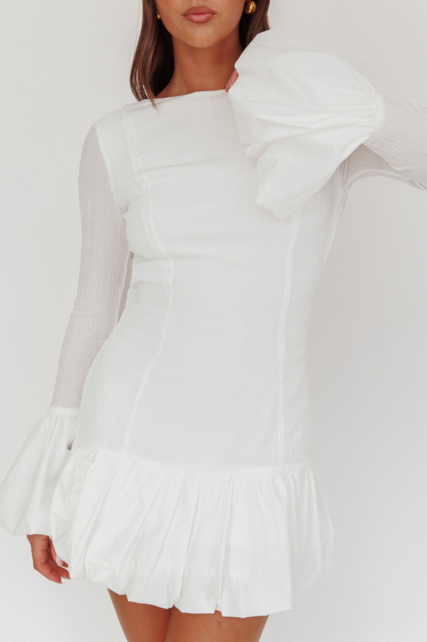 Promise Bubble Hem Open Back Mini Dress White by Selfie Leslie