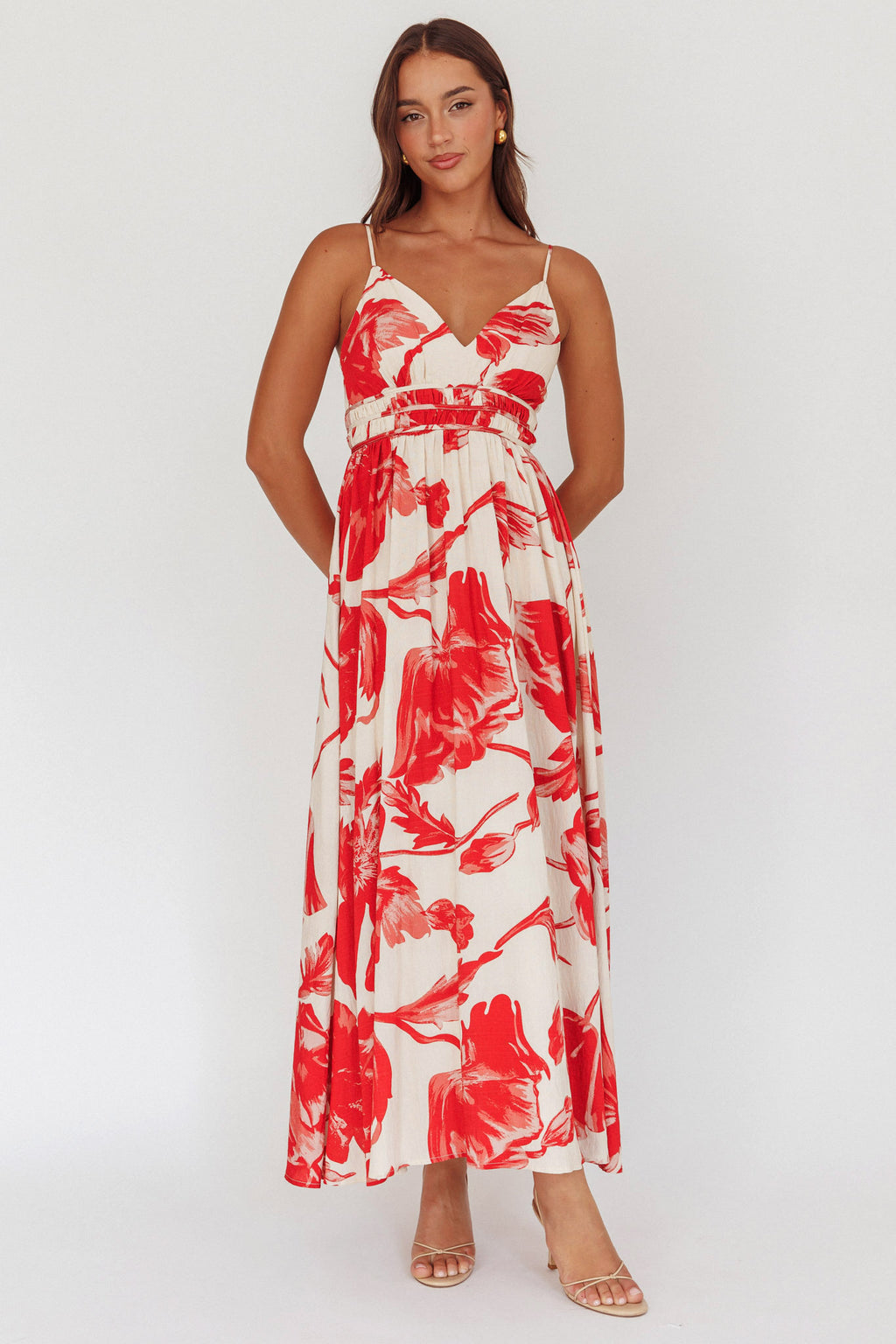 Sunny Afternoon Gathered Waist Maxi Dress Floral Pink by Selfie Leslie