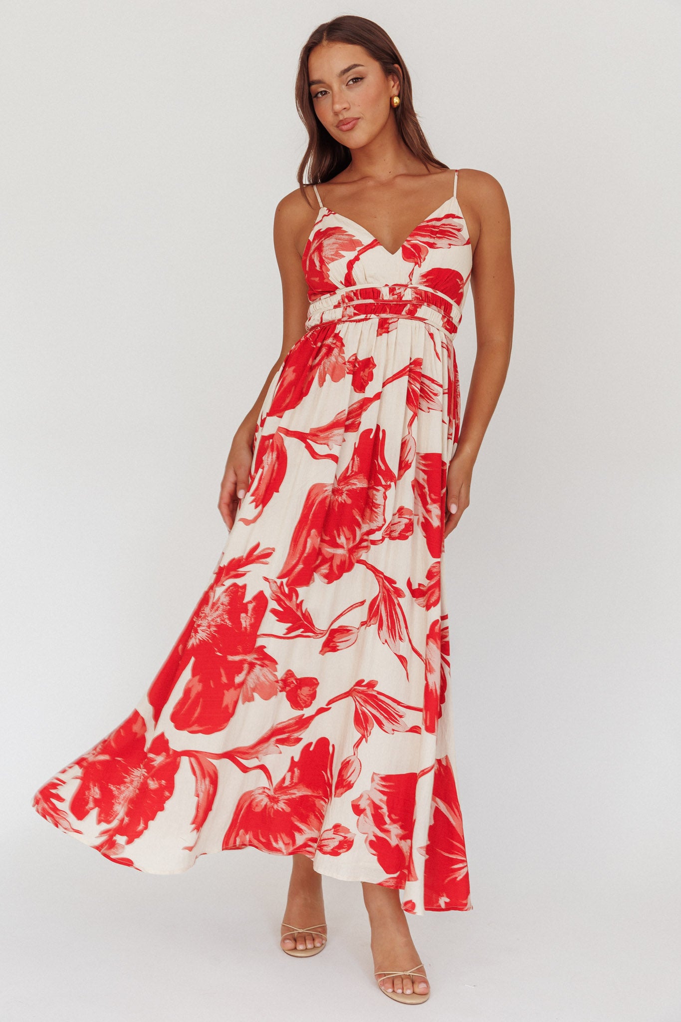 Sunny Afternoon Gathered Waist Maxi Dress Floral Pink by Selfie Leslie
