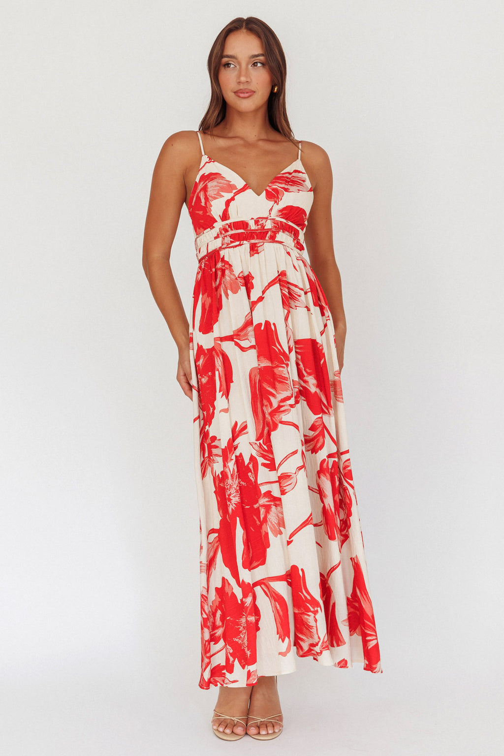 Sunny Afternoon Gathered Waist Maxi Dress Floral Pink by Selfie Leslie