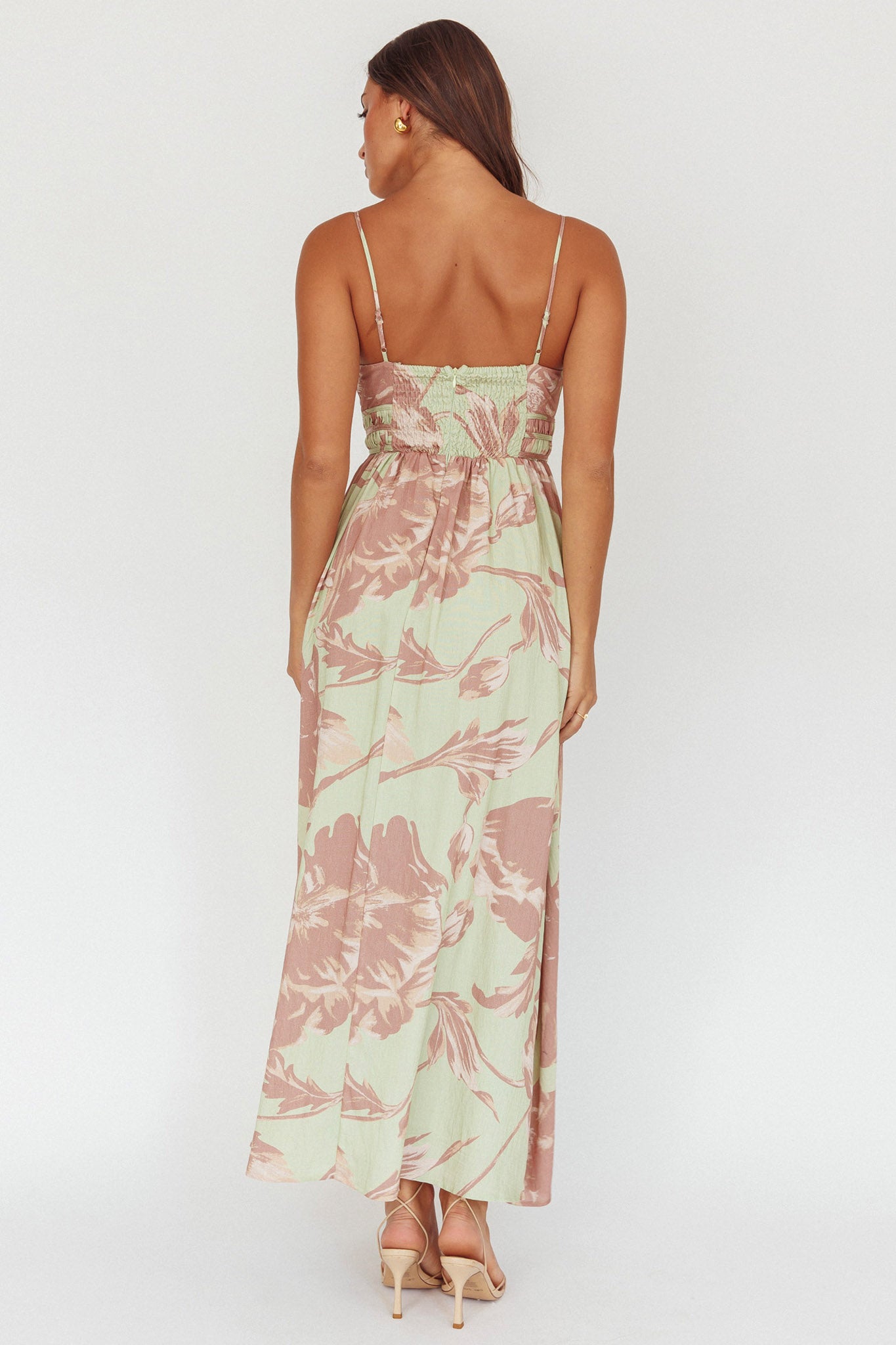 Sunny Afternoon Gathered Waist Maxi Dress Floral Sage by Selfie Leslie