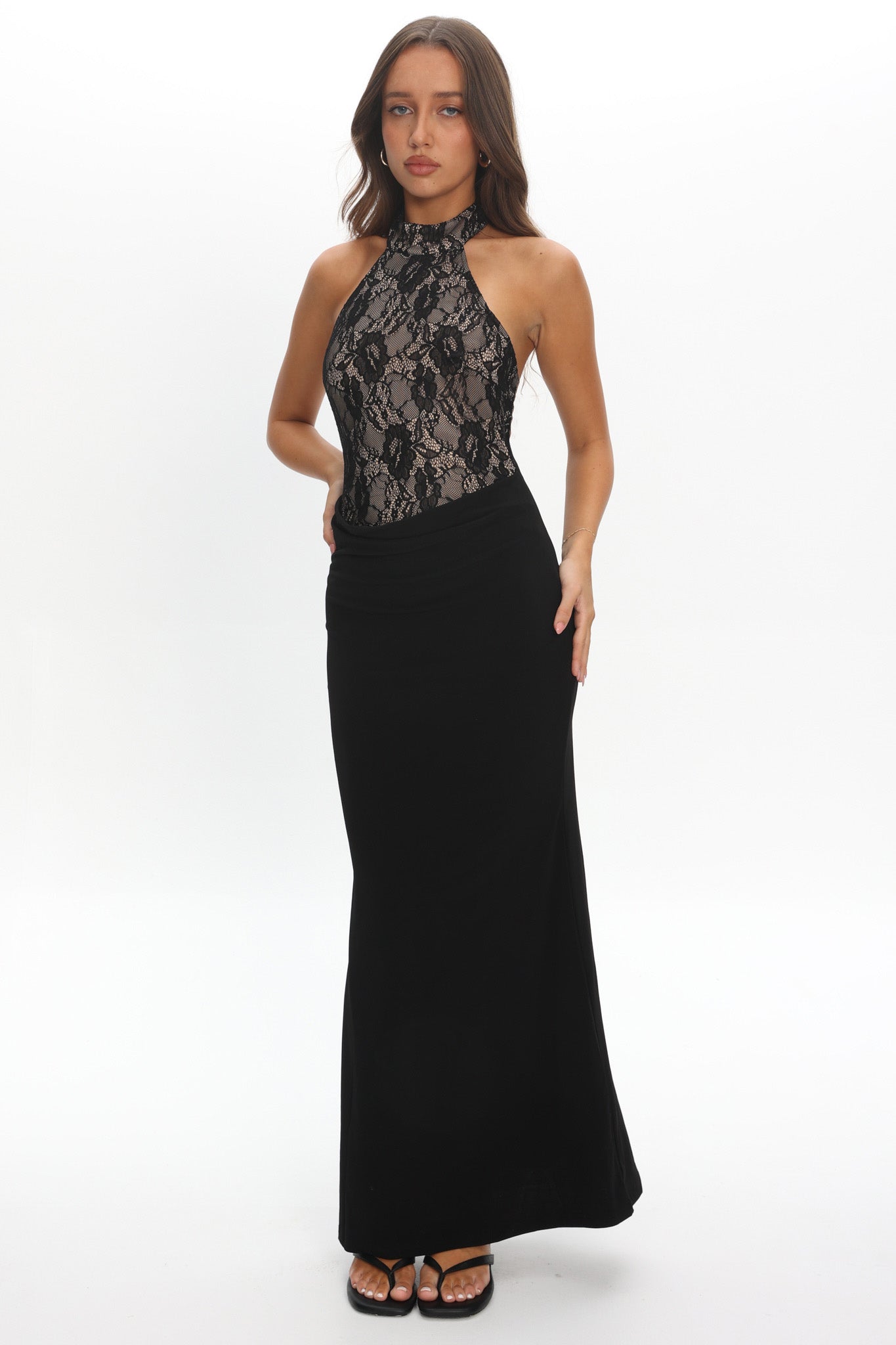 Lovelight Lace Bodice Halter Maxi Dress Black - XL Lovelight Lace Bodice Halter Maxi Dress Black - XL
