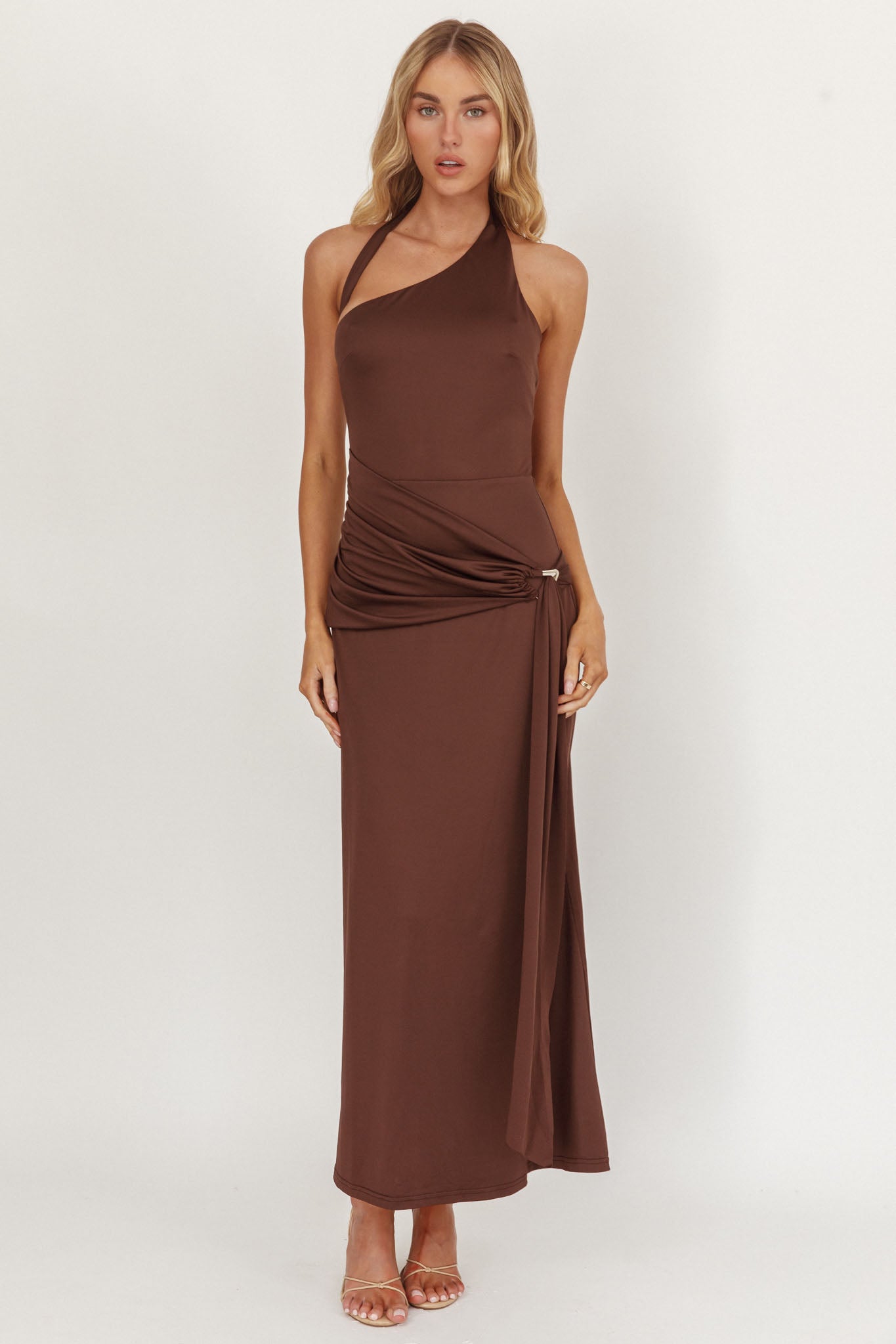 Kimbra Waist Sash Midi Dress Chocolate by Selfie Leslie