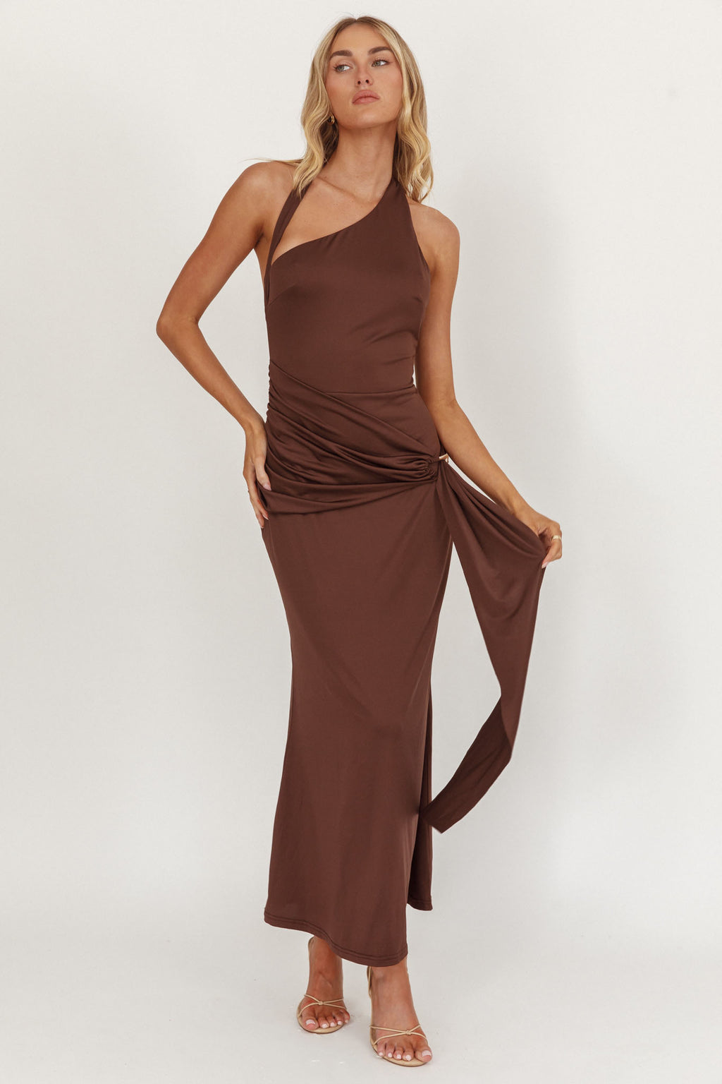 Kimbra Waist Sash Midi Dress Chocolate by Selfie Leslie