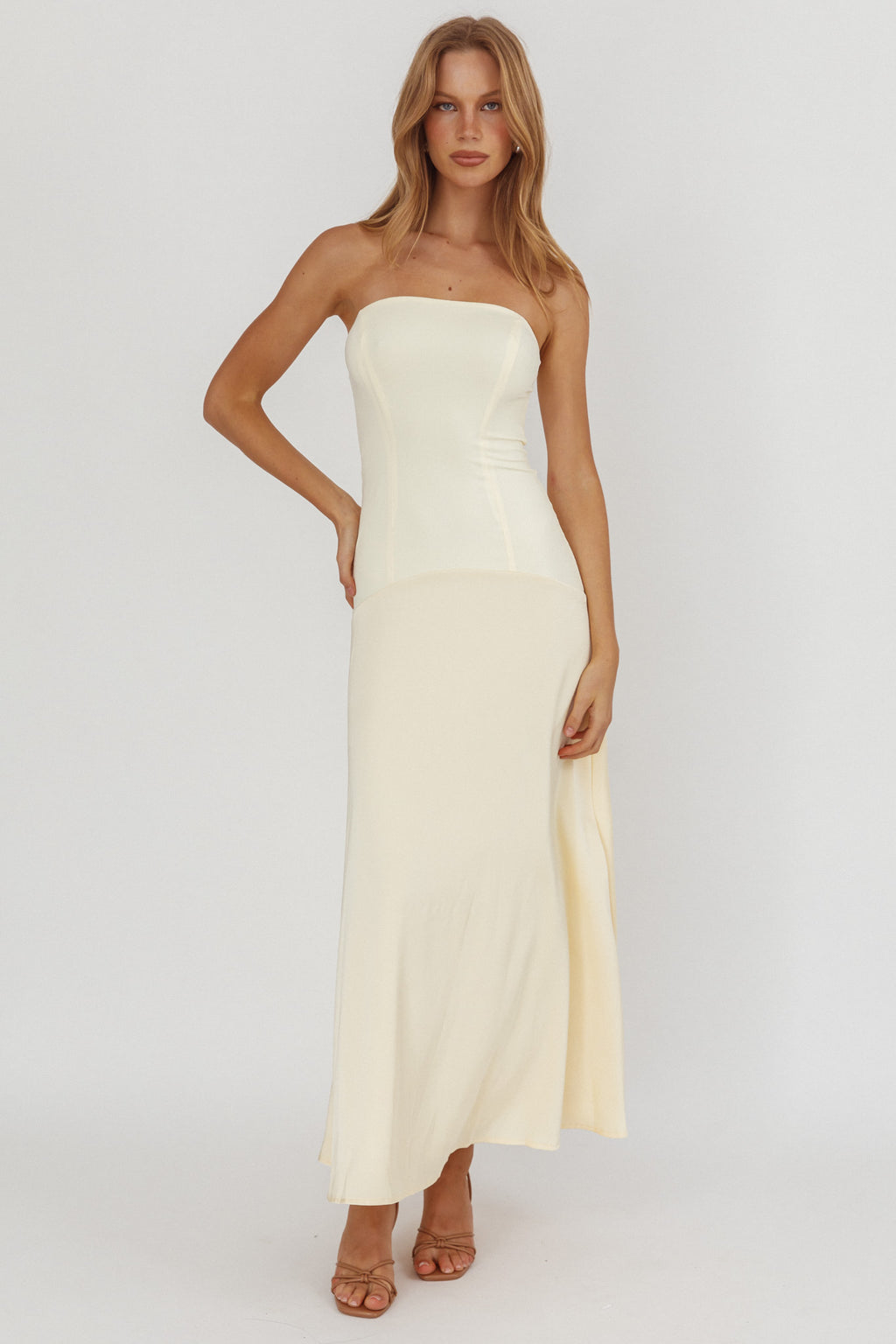 Star Avenue Strapless Drop Waist Maxi Dress Butter - M