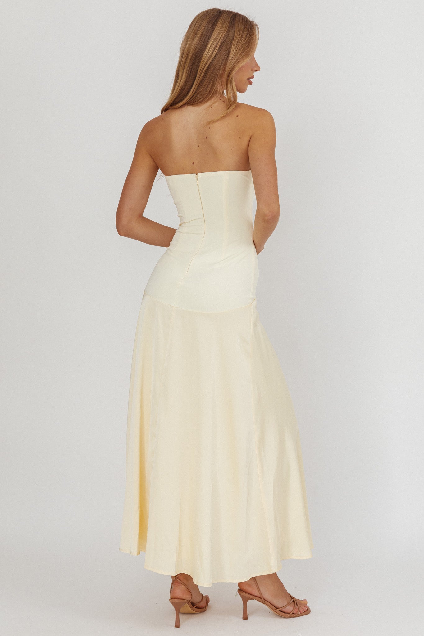 Star Avenue Strapless Drop Waist Maxi Dress Butter - M Star Avenue Strapless Drop Waist Maxi Dress Butter - M