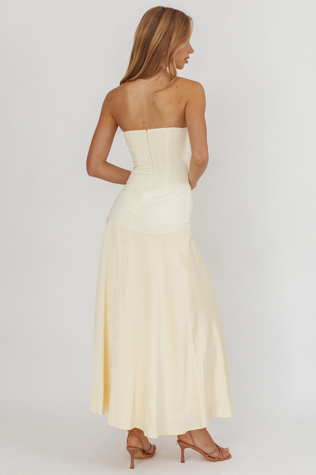Star Avenue Strapless Drop Waist Maxi Dress Butter by Selfie Leslie
