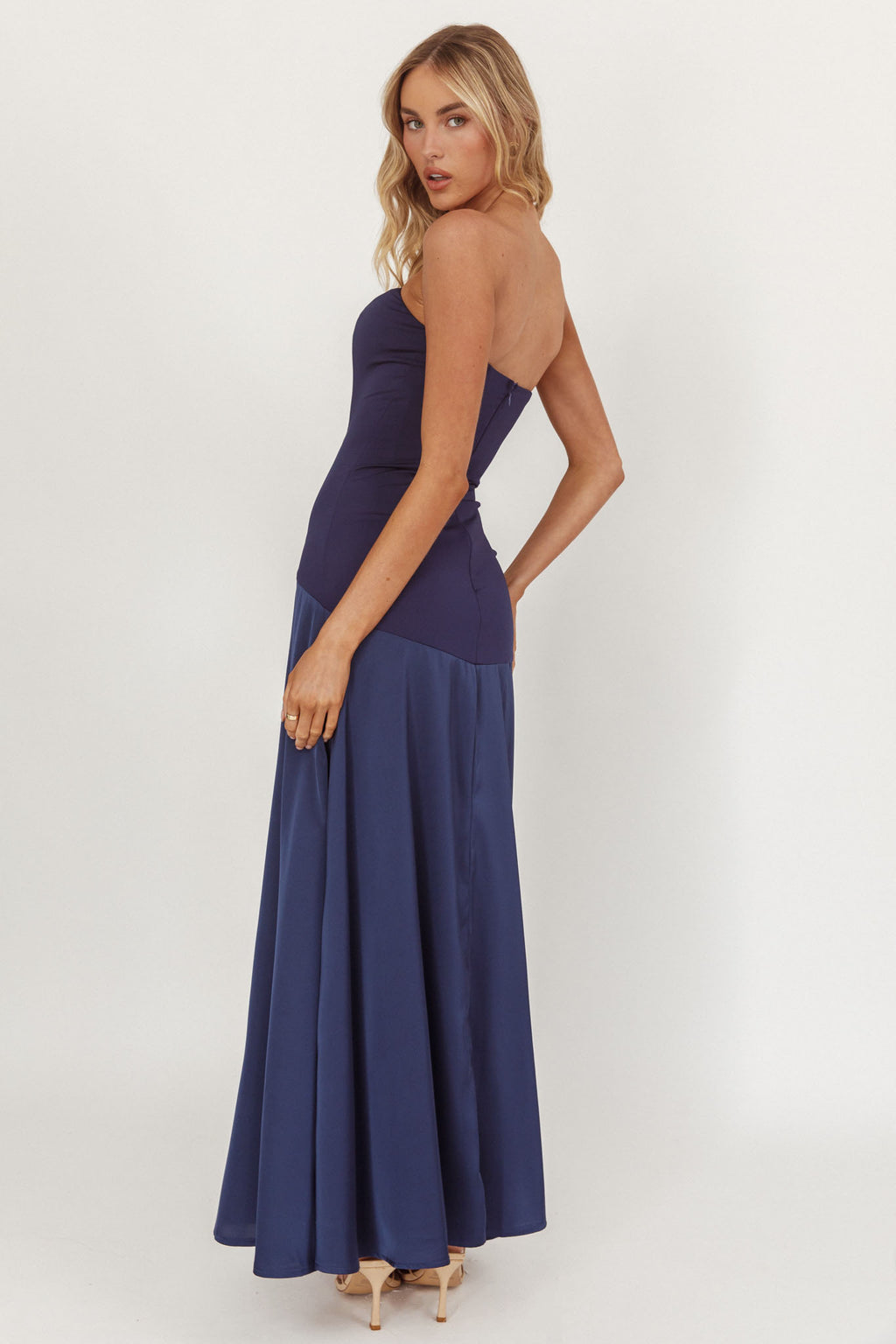 Star Avenue Strapless Drop Waist Maxi Dress Navy by Selfie Leslie