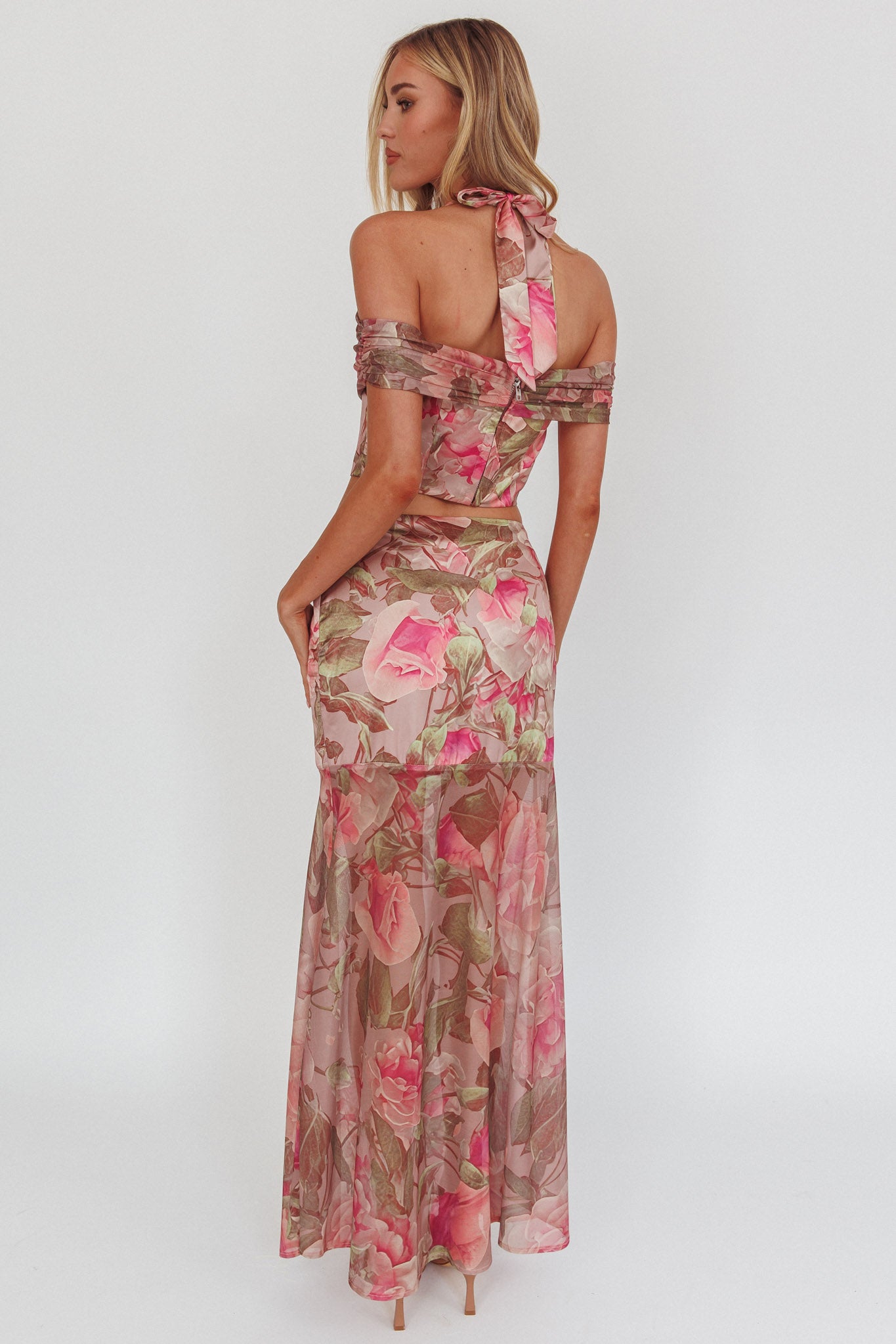 Sunset High Sheer Hem Maxi Skirt Floral Blush S Sunset High Sheer Hem Maxi Skirt Floral Blush S