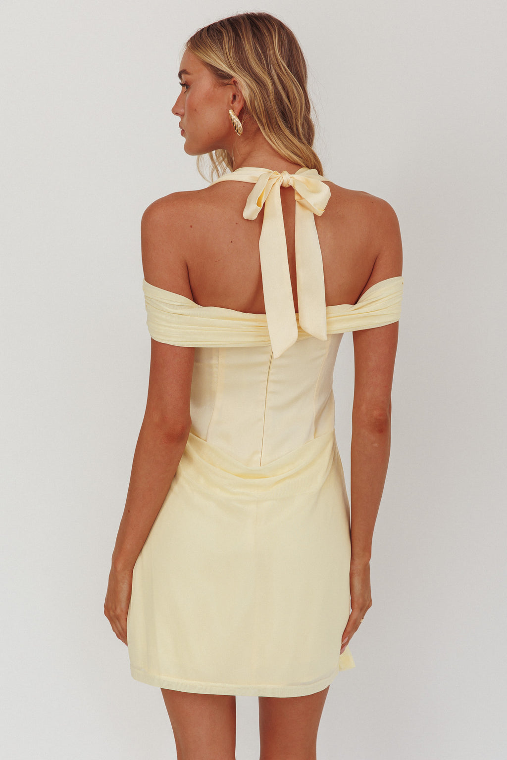 Matias Off-Shoulder Sleeve Halter Mini Dress Butter by Selfie Leslie