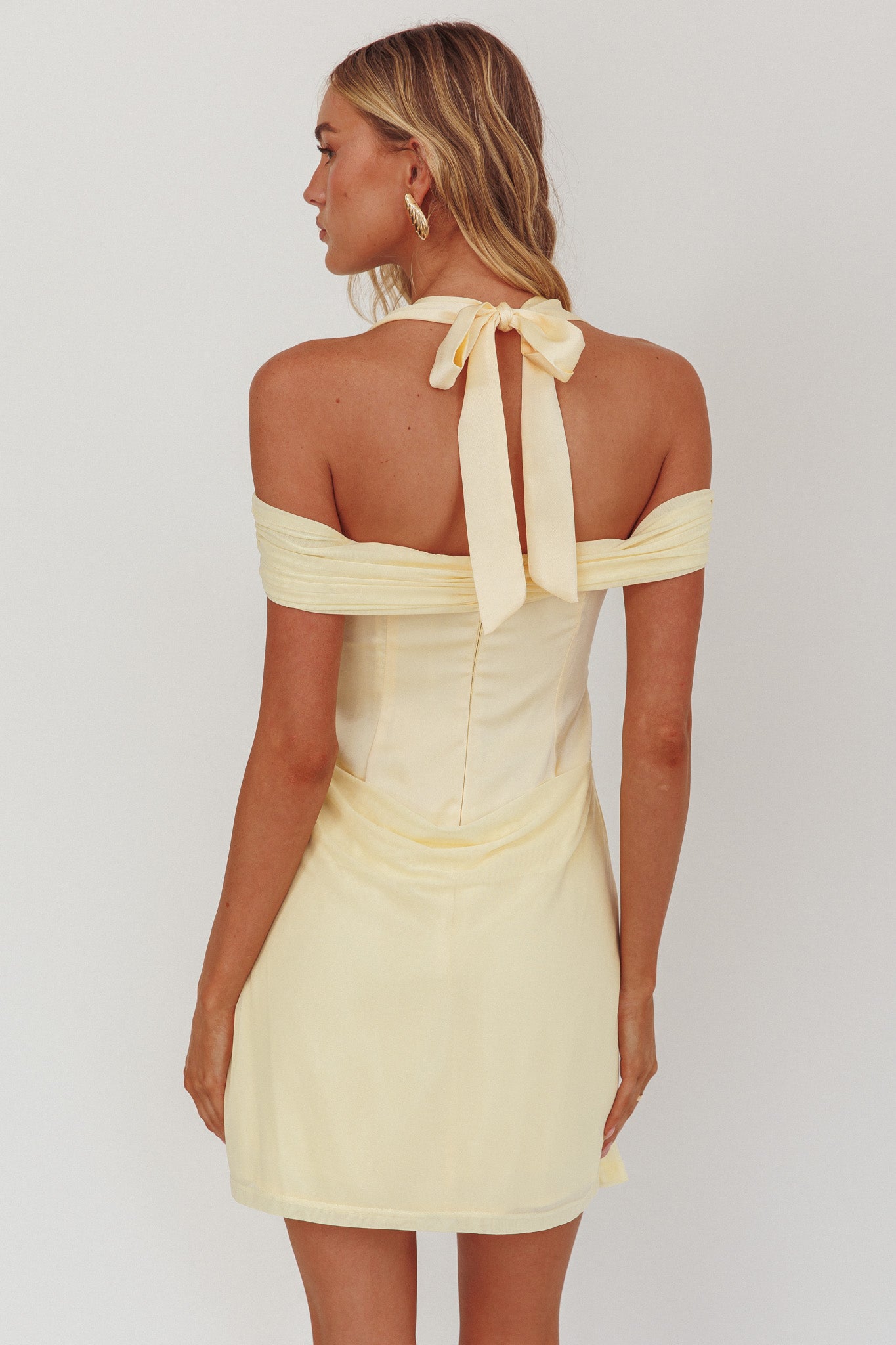 Matias Off-Shoulder Sleeve Halter Mini Dress Butter by Selfie Leslie
