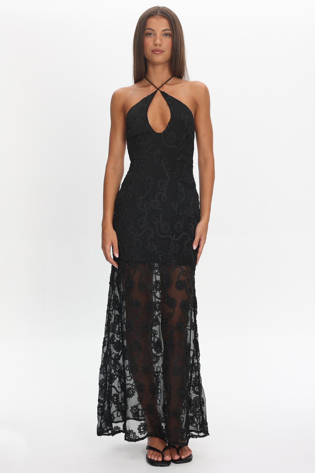 One Night Low Back Maxi Dress Embellished Black by Selfie Leslie