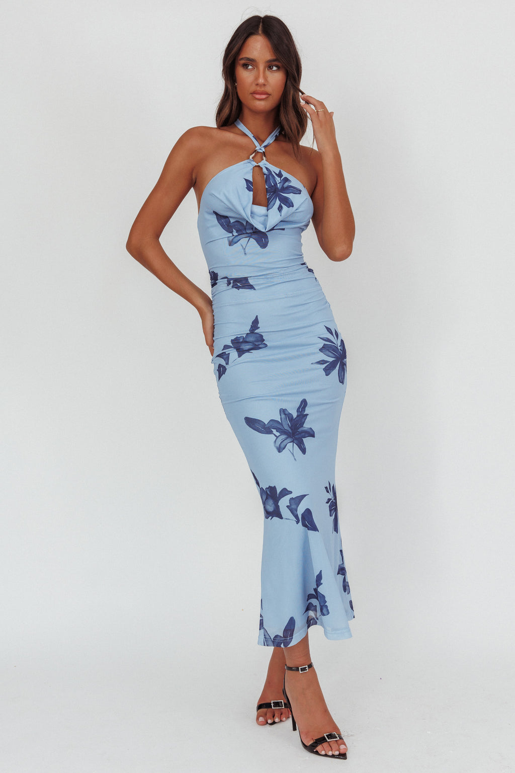 One Night Cowl Halterneck Maxi Dress Lily Blue by Selfie Leslie