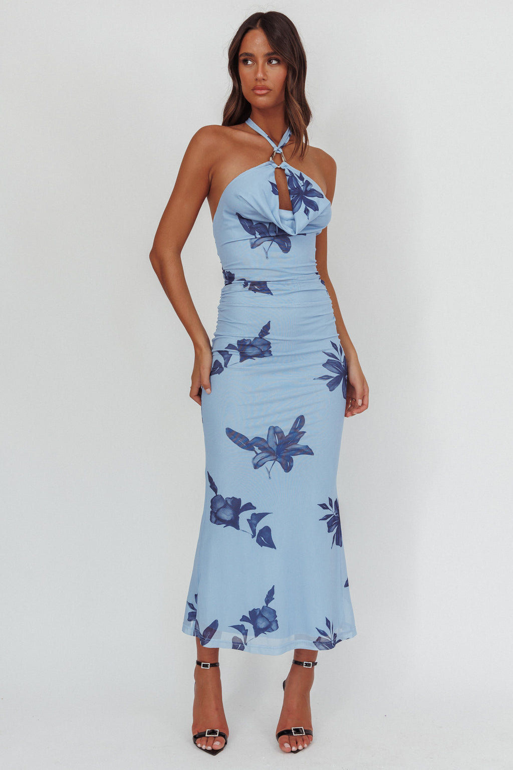 One Night Cowl Halterneck Maxi Dress Lily Blue by Selfie Leslie