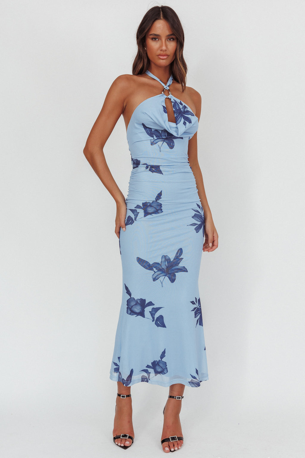 One Night Cowl Halterneck Maxi Dress Lily Blue by Selfie Leslie