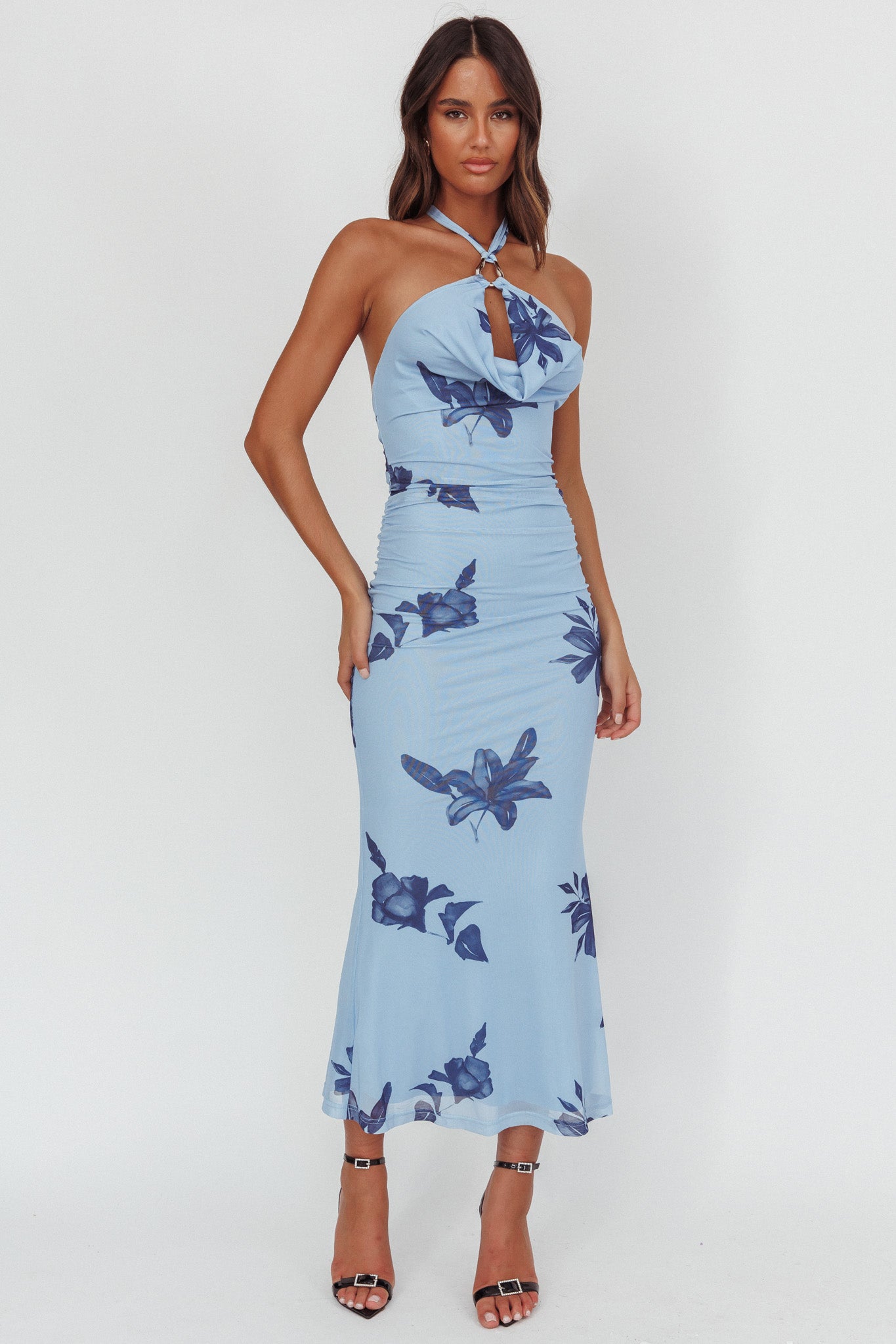 One Night Cowl Halterneck Maxi Dress Lily Blue by Selfie Leslie